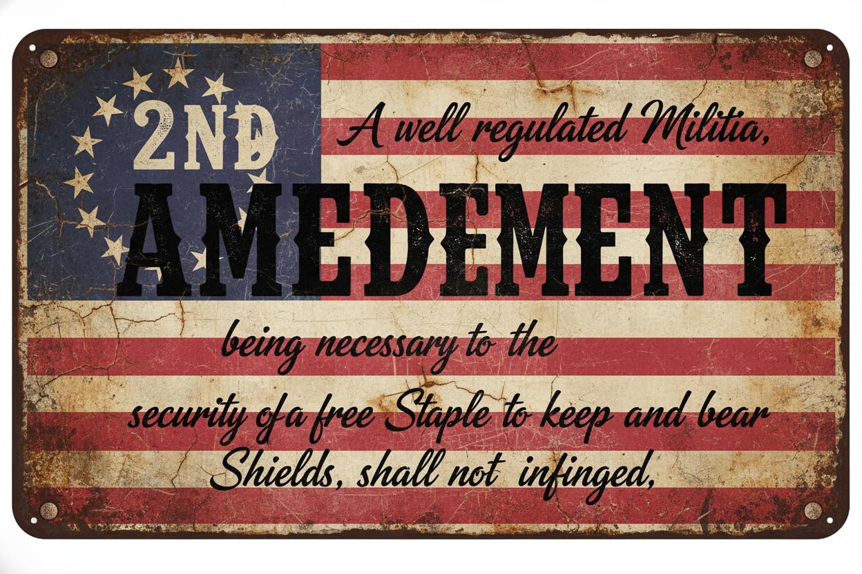 Vintage Metal Tin Sign 2nd Amendment Metal Tin Sign, Patriotic Americana Wall Decor For Firing Ranges, Gun Room, Office, Gifts For Veterans Military 12X8 Inch Custom Private Property Signs Outdoor