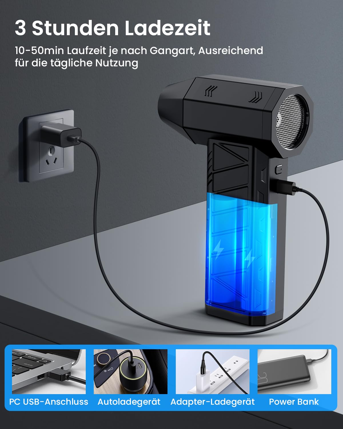 Soffiatore d'Aria Elettrico senza Spazzole 160.000 RPM, Aspiratore di Polvere Potente con 290g di Forza, Pulizia ad Alte Prestazioni per PC, Fotocamere, Tastiere e Officine Air duster
