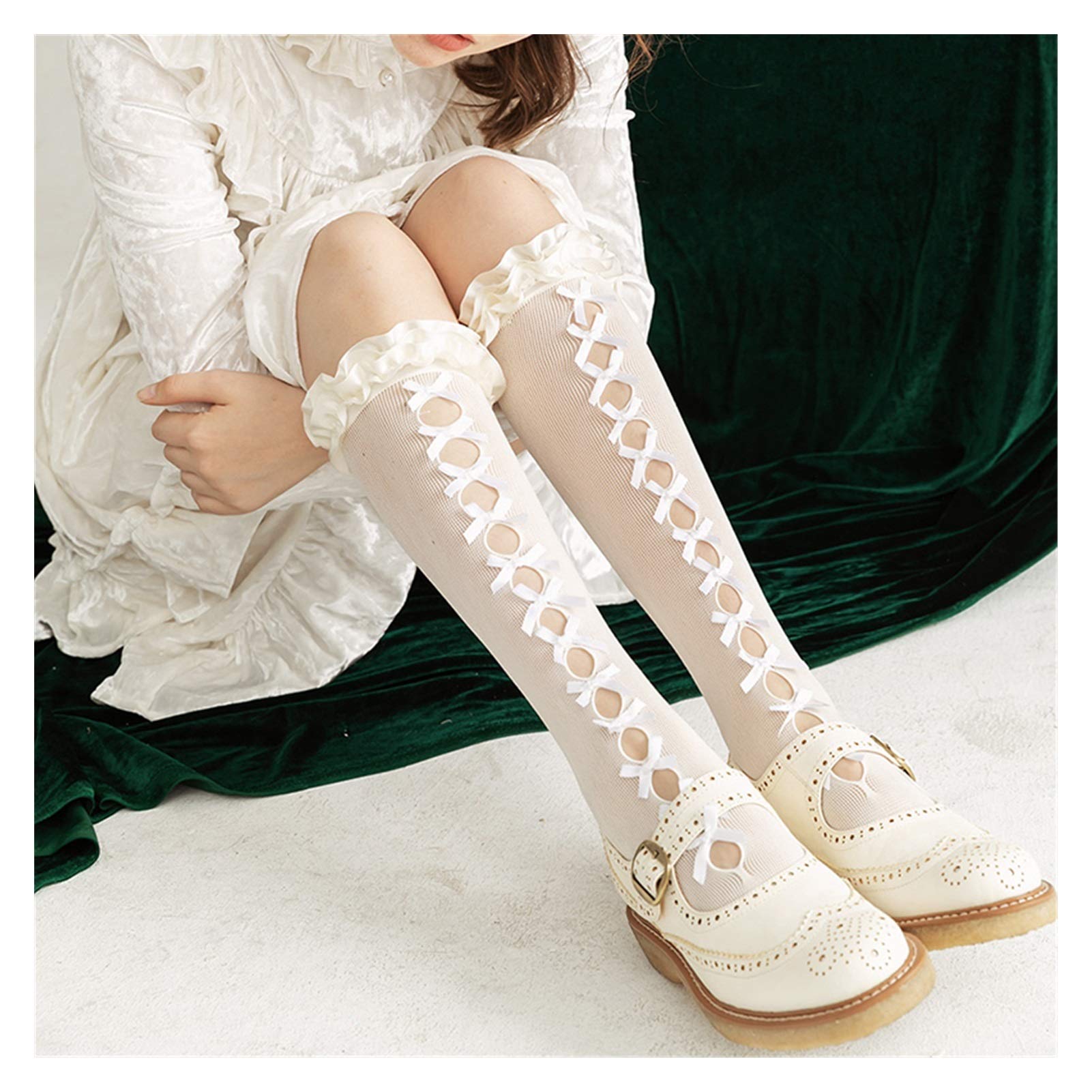 Original Aushöhlen Bogen Seidenstoffe Spitze Lolita Tube Socken Mädchen Bündel Socks Warm (Color : Black, Size : M)