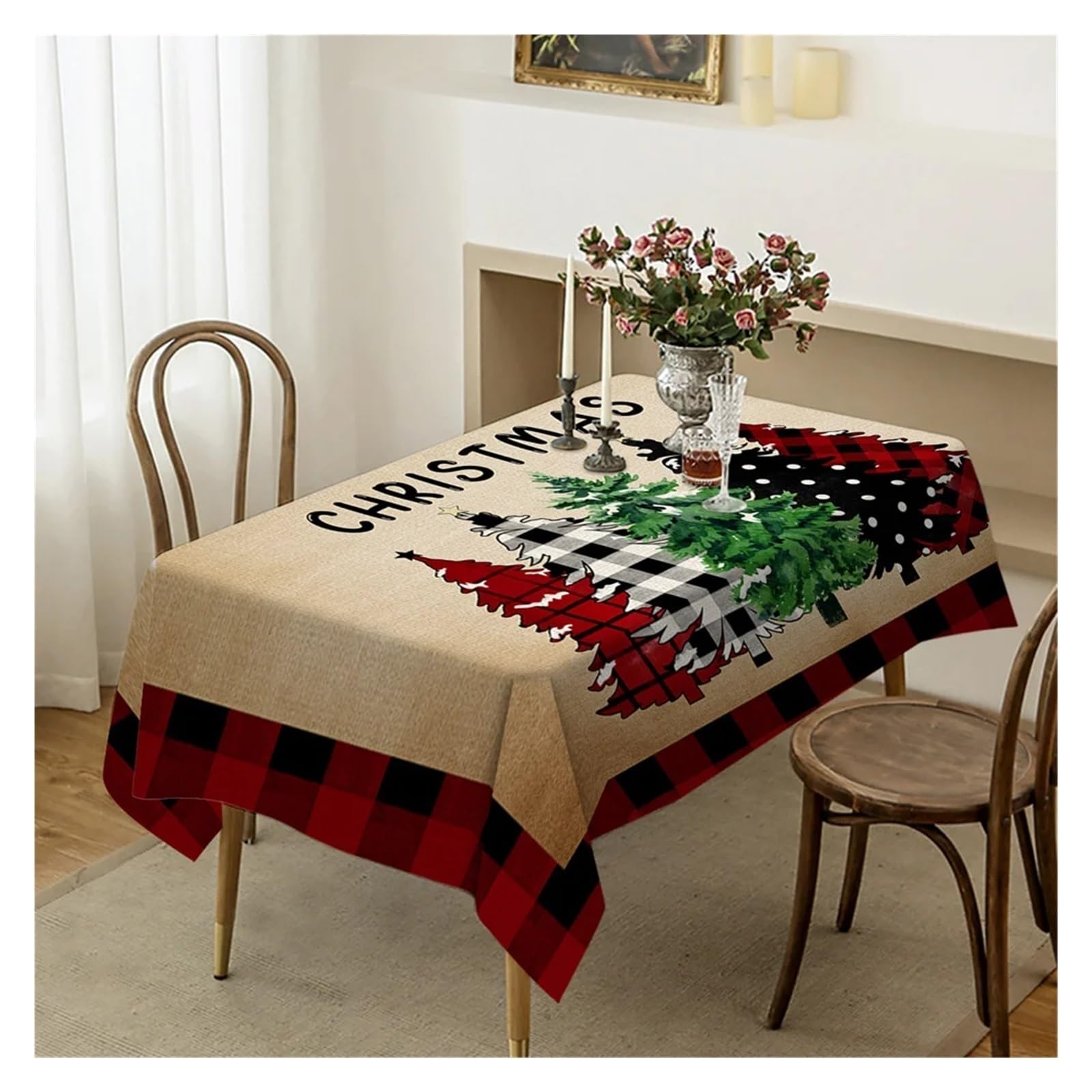 tischtuch weihnachten Plaid Weihnachten Baum Hirsch Schneeflocke Tischdecke Hochzeit Party Geschirr Tischdecke Küchen Esstisch Abdeckung Hause Dekoration für Partys, Dekoration(03,140x240cm 55x94inch)