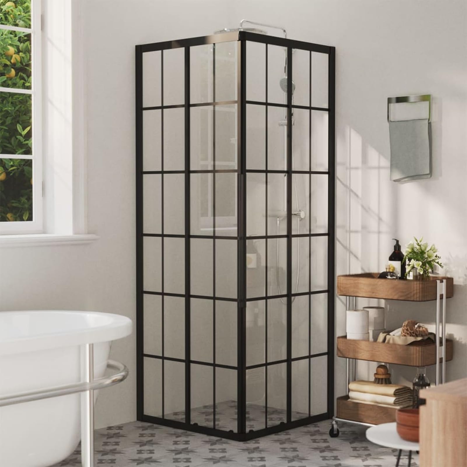 Homgoday Cabina de Ducha Elegante de 80x80x180 cm con Estructura de Aluminio y Vidrio ESG Negro