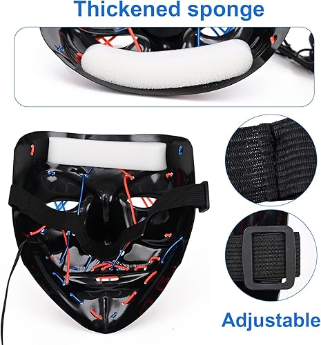 Miniatura 6 de Máscara de Halloween, máscara LED que brilla para Halloween, máscara facial de Halloween para festivales, cosplay, disfraz de Halloween, fiestas de