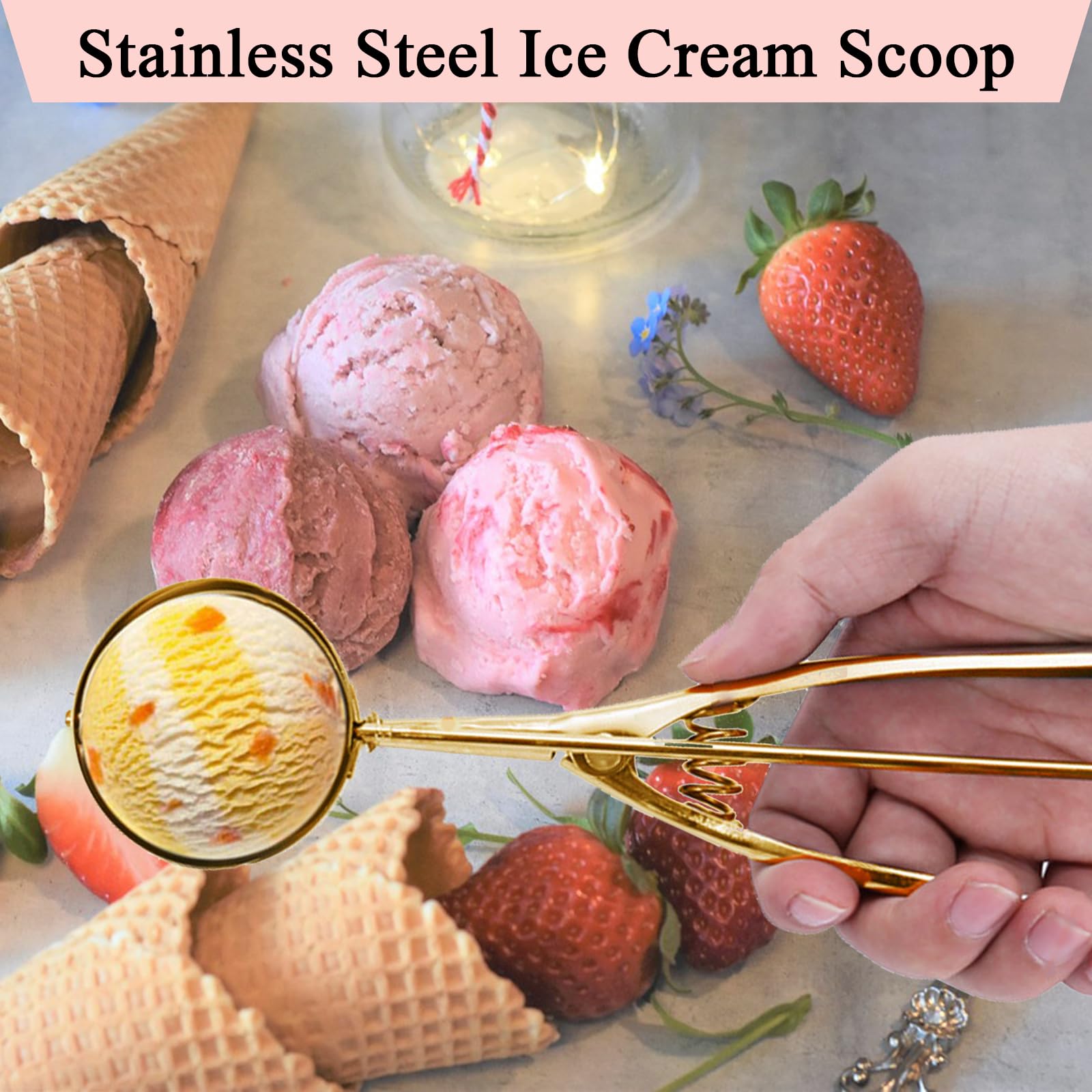 ZYHUI Ice Cream Scoop 304 Stainless Steel Cookie Scoops for Baking Melon Baller with Easy Trigger 3 Sizes (Silver, M) - Image 2