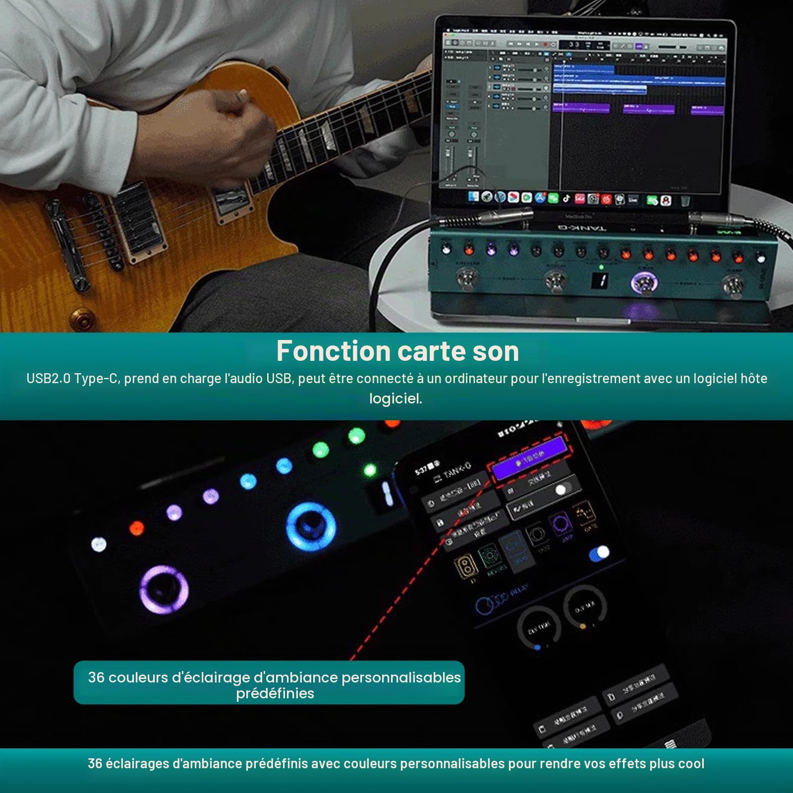 Nikou M-VAVE Pédale d'effets Numériques pour Guitare électrique, Processeur Multi-effets avec 36 Préréglages Modifiables, Unité d'effet Single Block Portable Intégrée pour l'extérieur (batterie