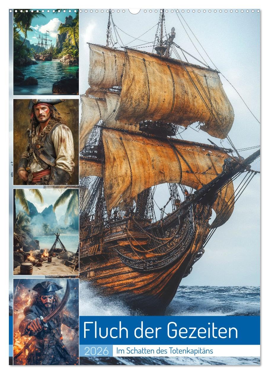 Fluch der Gezeiten (Wandkalender 2026 DIN A2 hoch), CALVENDO Monatskalender: Die Karibik im Zeitalter der Piraten. Rum, Gold und Kanonendonner beherrschen die Meere. (CALVENDO Wissenschaft)