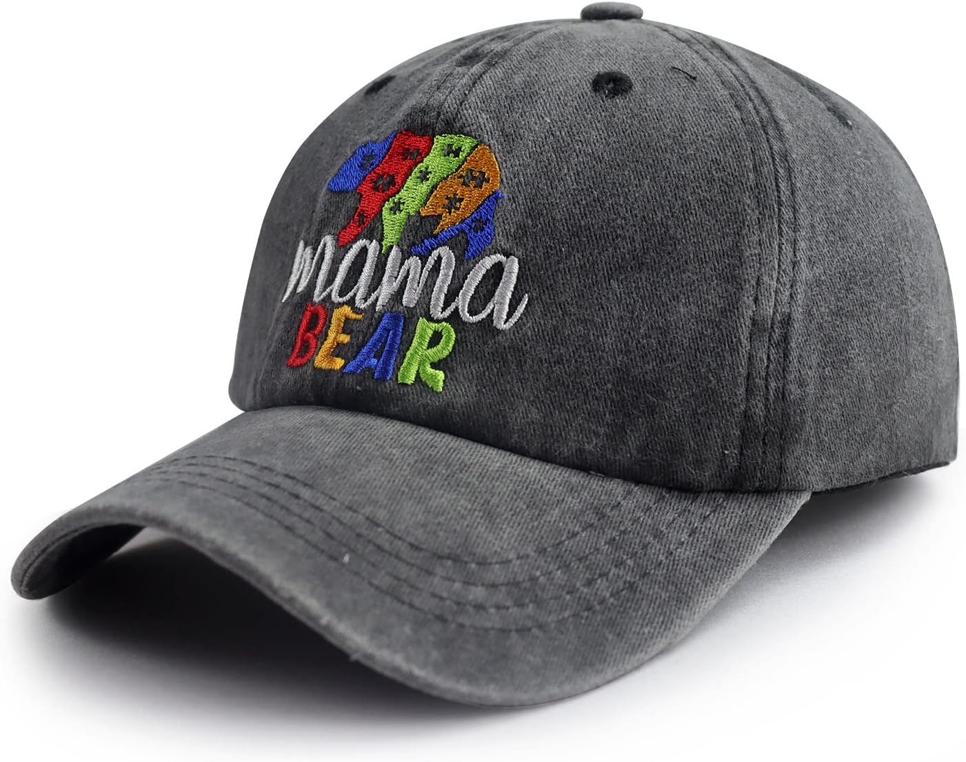 Autism Awareness Baseball Cap for Women, Adjustable Wahsed Cotton Embroidered Autistic Puzzle Graphic Mama Bear Hat - Image 2