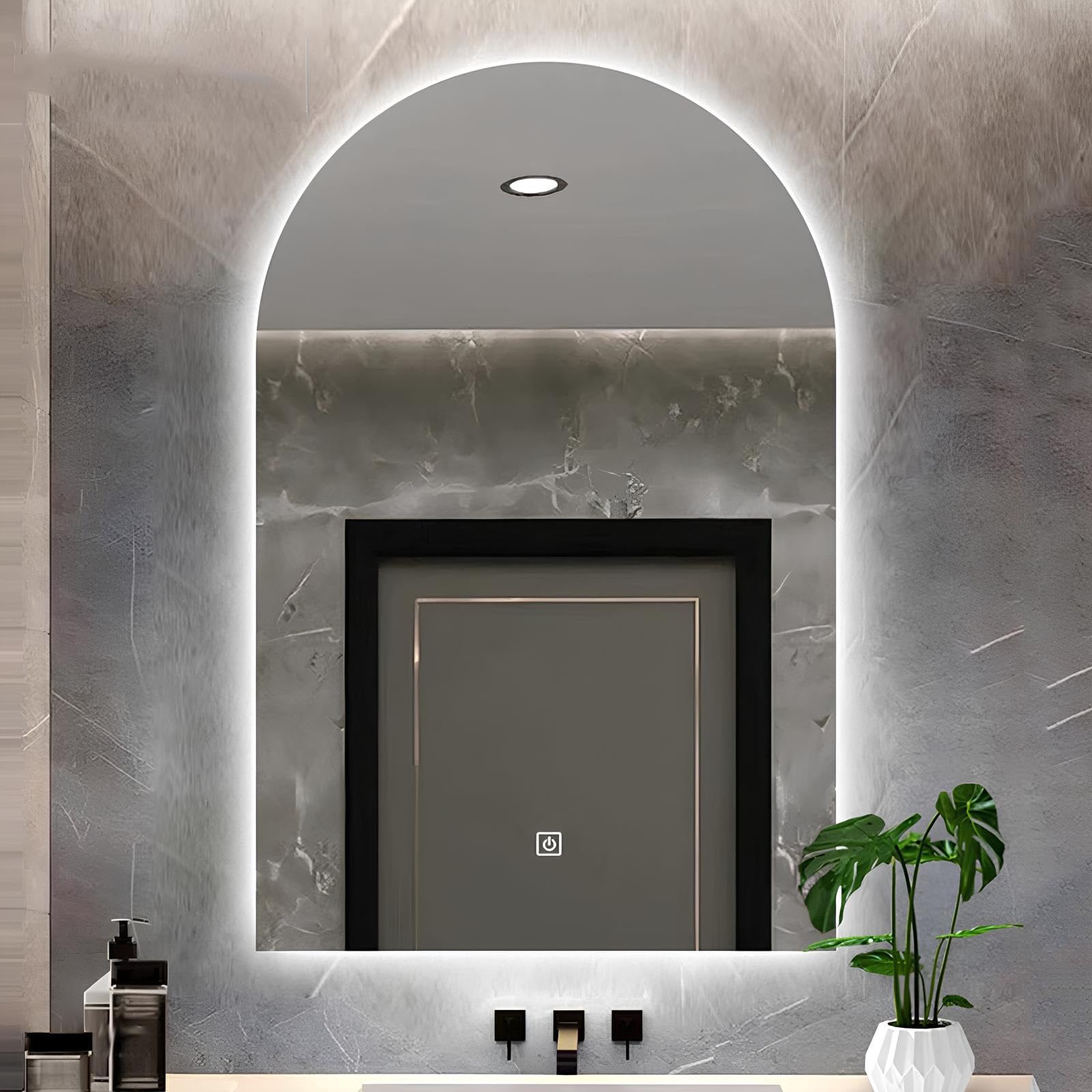 Lusterko do makijażu z podświetleniem LED, łukowe, z przełącznikiem dotykowym, możliwość ściemniania, 3 kolory, 40 x 70 cm, idealne do użytku kosmetycznego Vani i pielęgnacji