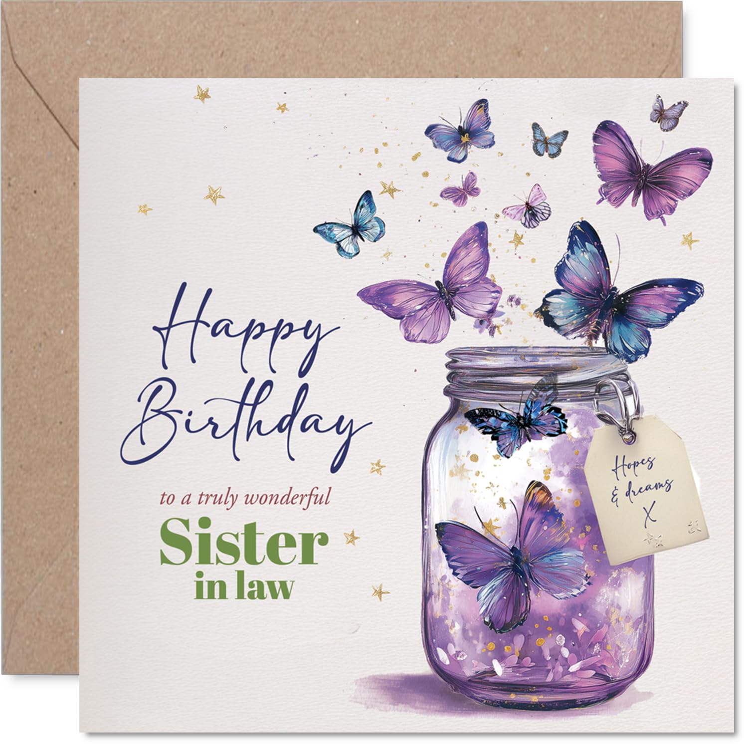 Sister in Law Birthday Card, Jar of Butterflies