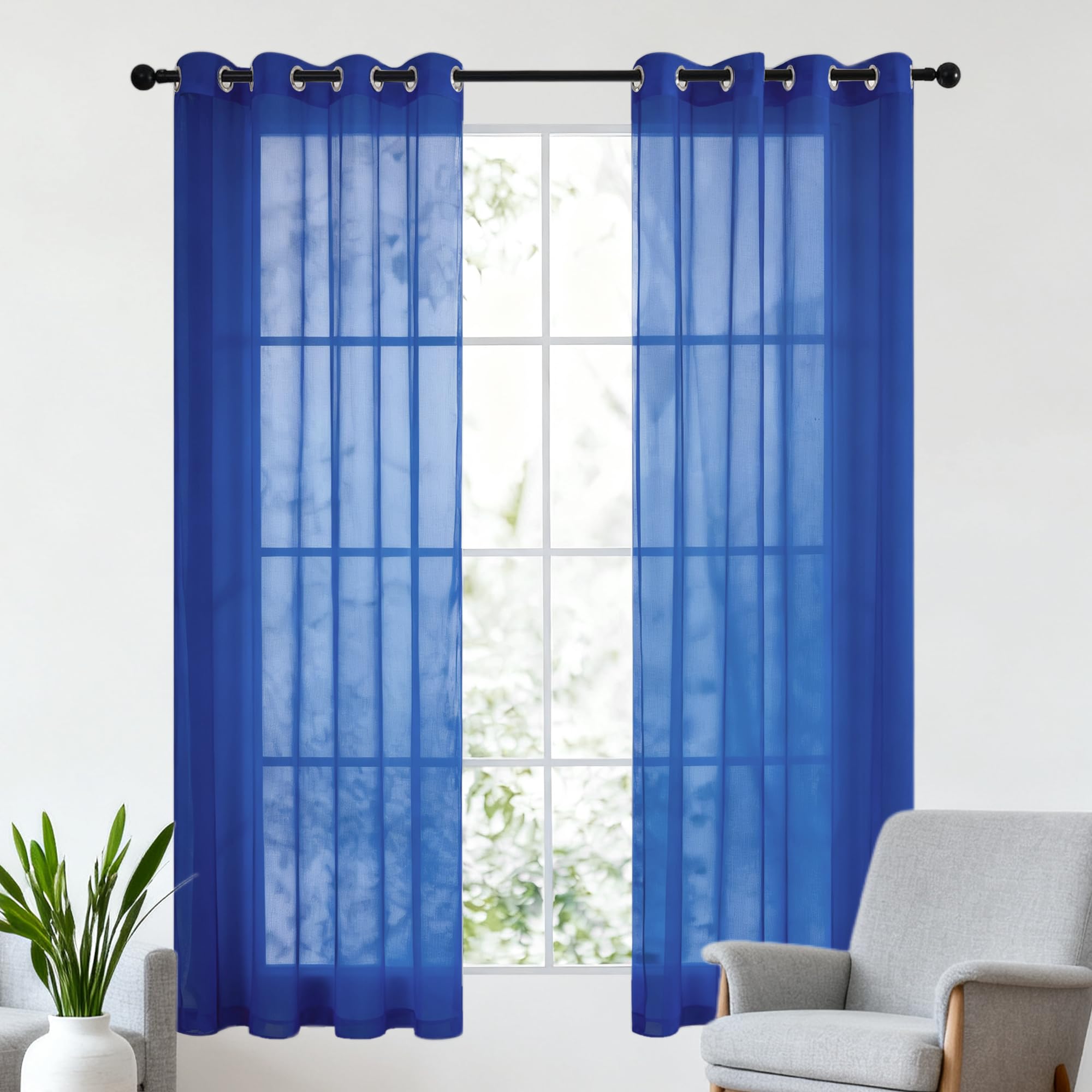 Cortina Translúcida Ventana 140 x 270 cm con Ojales Visillos Salón Decorativos para Ventanas de Habitacion Infantiles Niños, Azul Oscuro