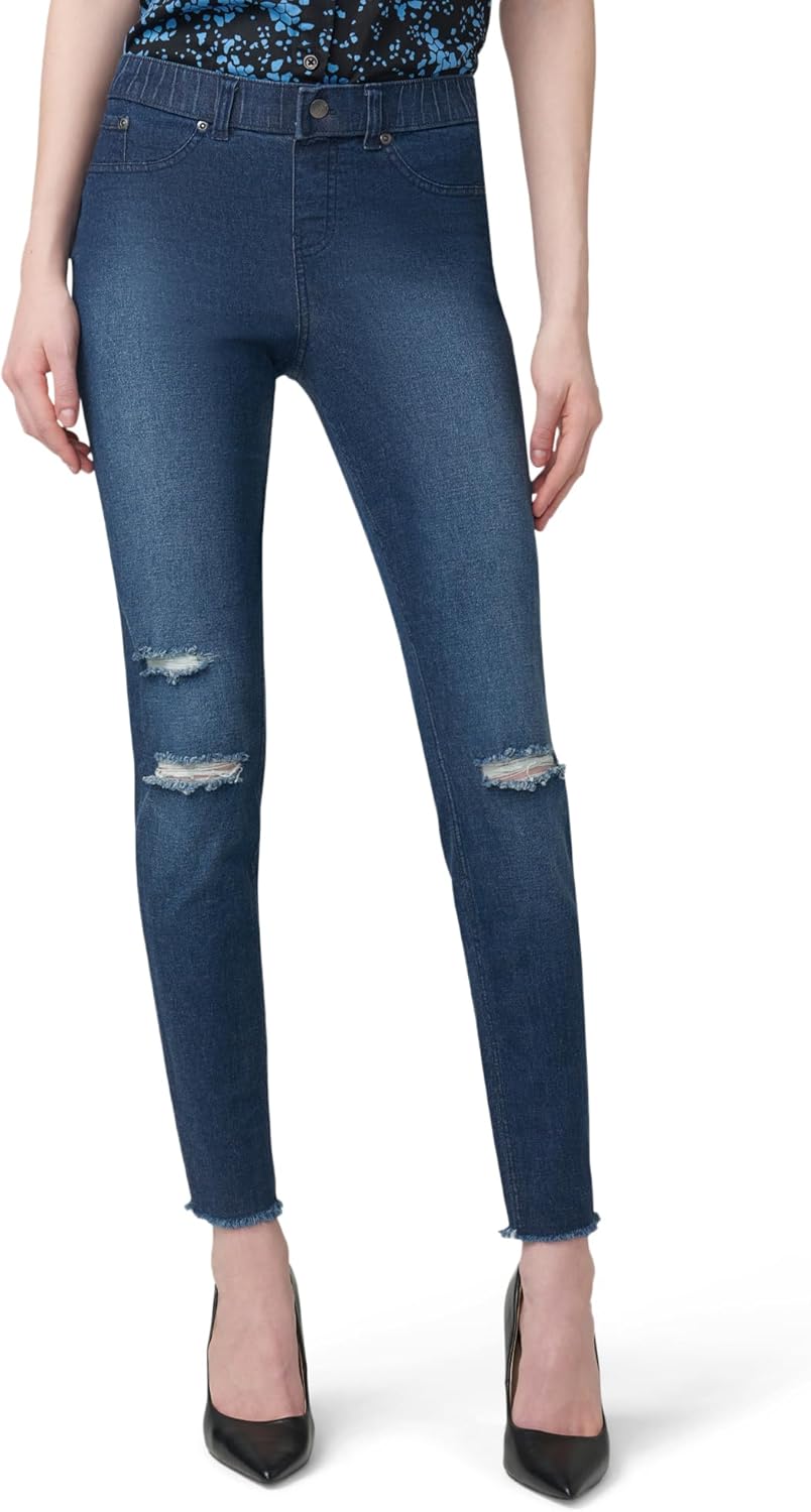 HUE Women’s Ripped Knee Denim Leggings - Comfortable and Flattering High Waist Design