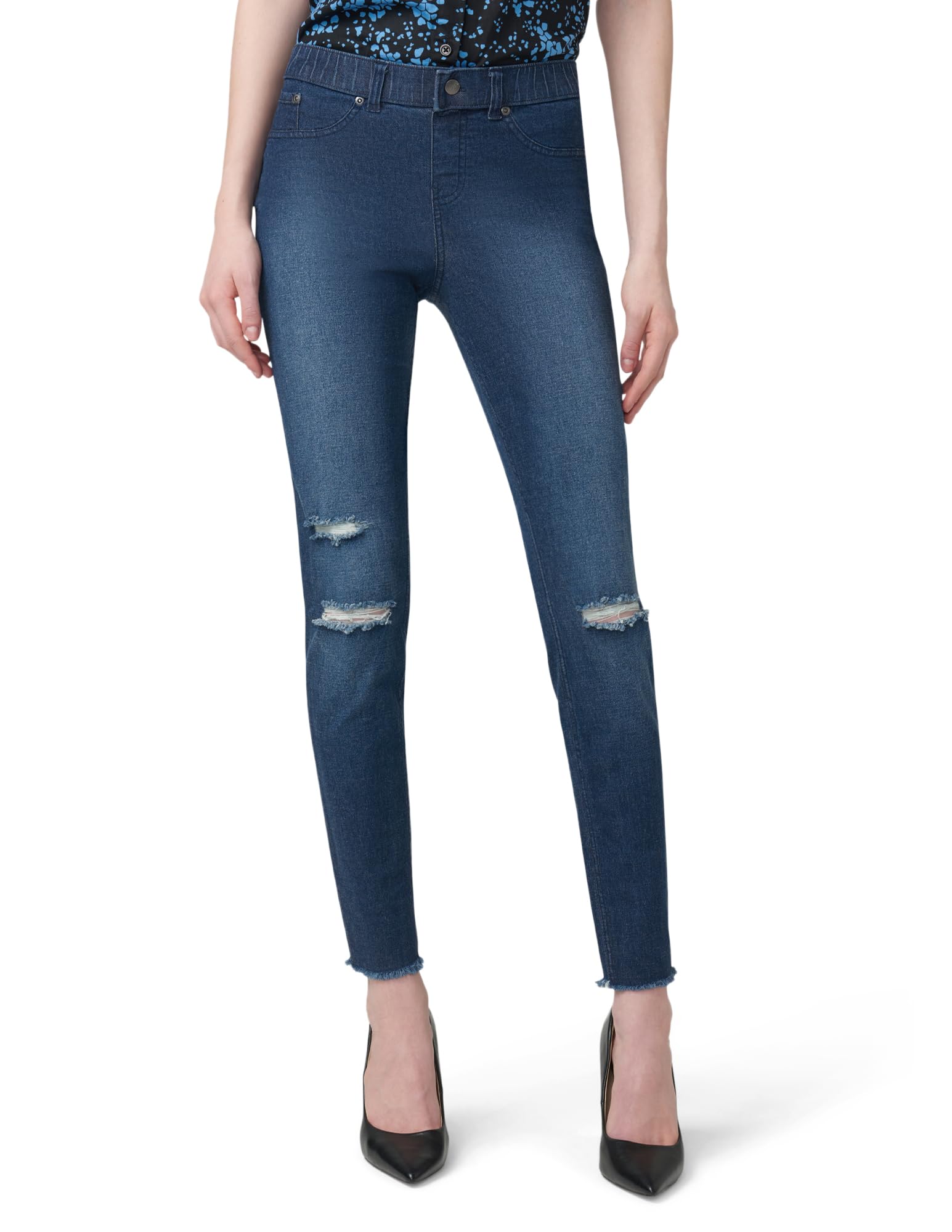 Women’s Ripped Knee Denim Leggings - Comfortable and Flattering High Waist Design