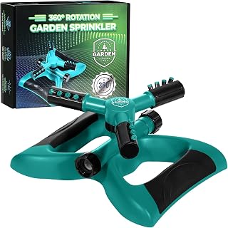 Joeys Garden Rotating Sprinkler for Yard - Adjustable Arms, Weighted Base, Large Area Coverage Lawn Sprinkler (Green)