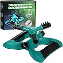 Joeys Sprinkler for Yard, Rotating Garden Sprinkler with 3 Adjustable Arms, Weighted Base, Expandable Connection, Lawn and Yard Sprinklers (Green)