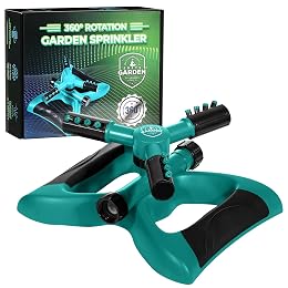 Joeys Sprinkler for Yard, Rotating Garden Sprinkler with 3 Adjustable Arms, Weighted Base, Expandable Connection, Lawn and Yard Sprinklers (Green)