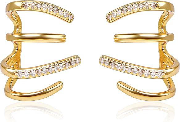 Gold Earrings for Women Trendy 16K Gold Plated Sterling Silver Simple Stud Earrings Hypoallergenic Cubic Zirconia Diamond Minimalist Gold Earrings,Fashion Accessories Gift for WomenClaw