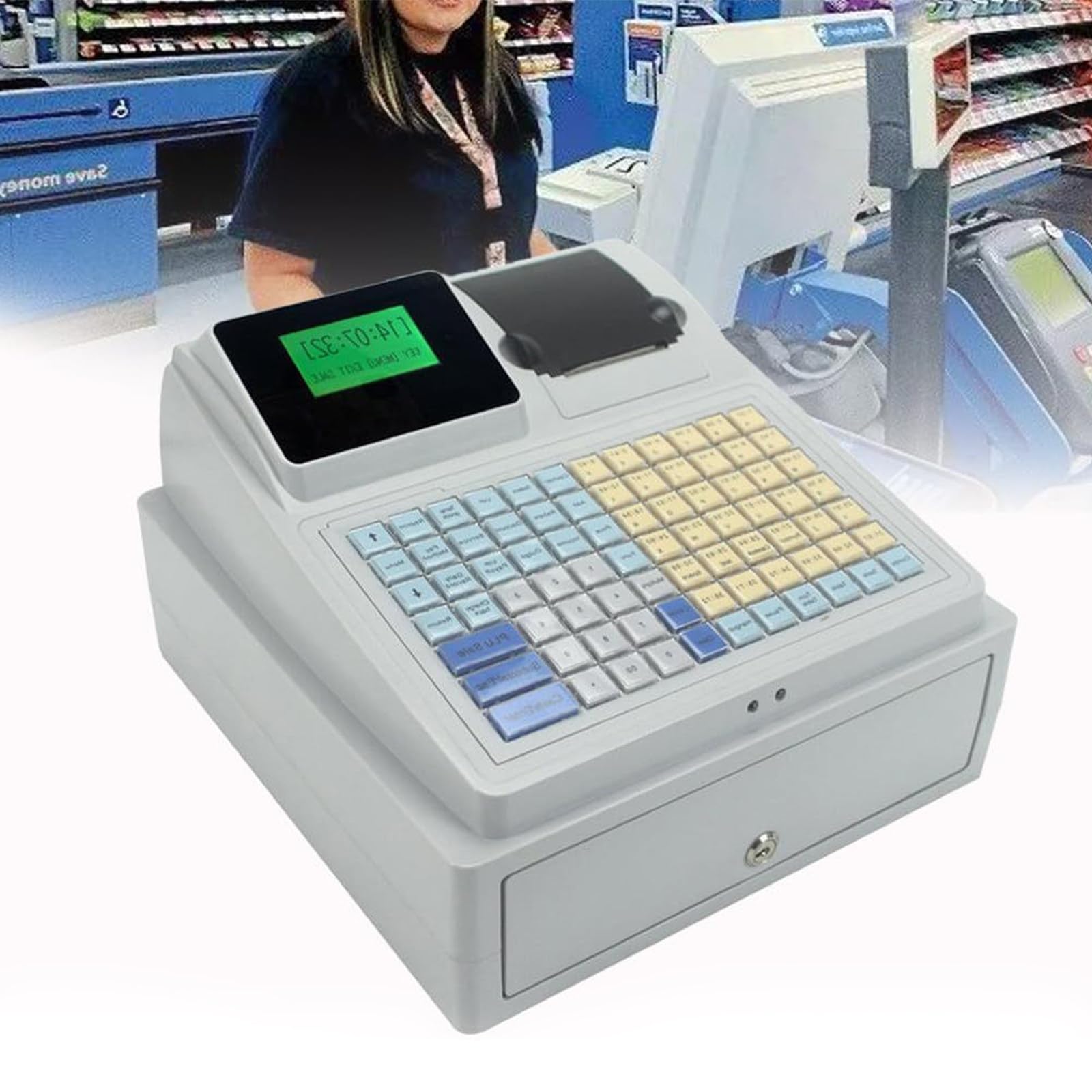 Caisse Enregistreuse Professionnelle,8 Digital Display Dispush Registre,avec Caisse Monnaie Et Imprimante Thermique,Aux Commerces Détail Et Aux Restaurants