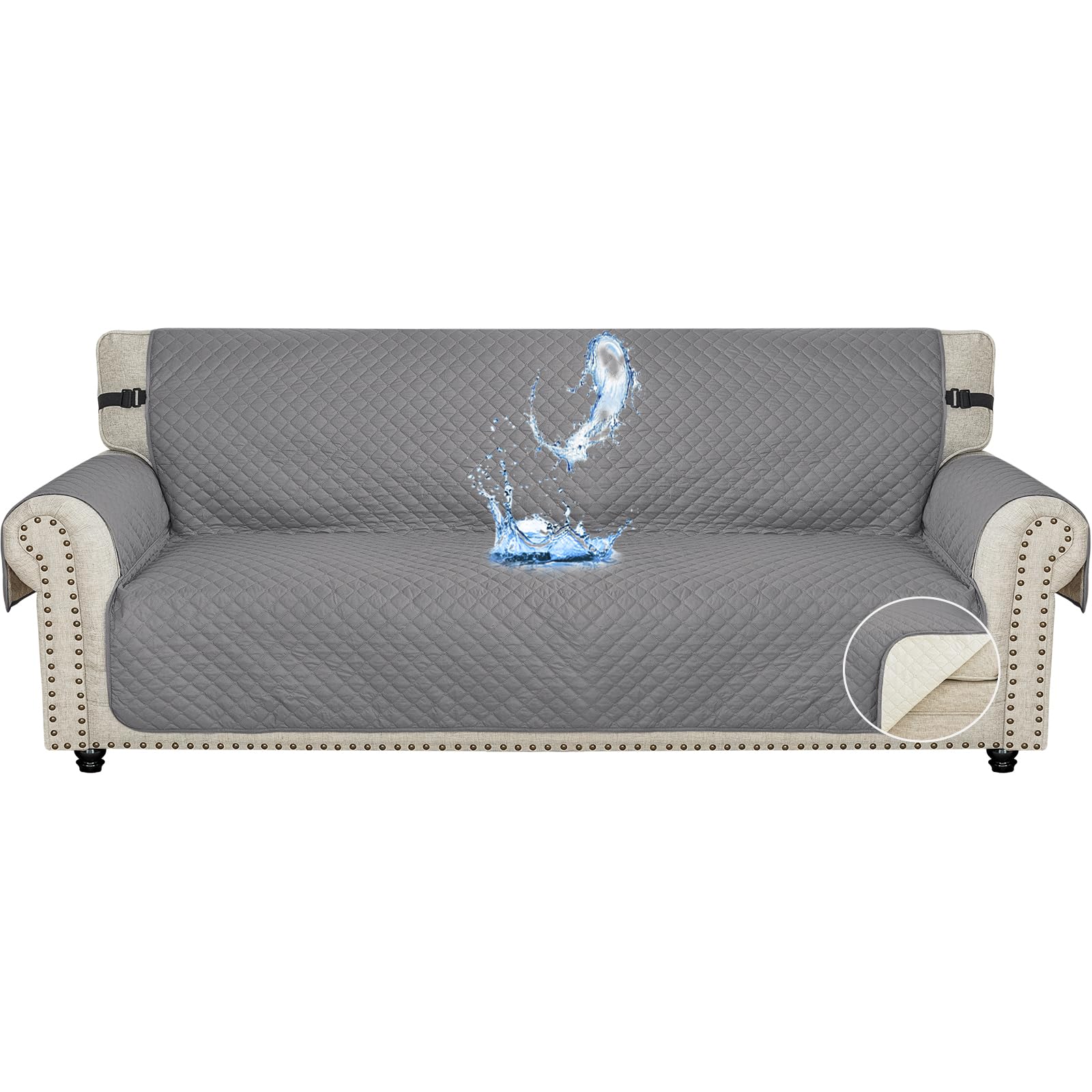 Ystyle Funda Cubre Sofa 4 Plazas - Impermeable Fundas Sofa Verano, Protector Sofa para Gatos Arañazo y Perros Mascotas, Fundas para Sofa Antideslizante Antimanchas Lavable, Gris Claro Global Recycled Standard Global Recycled Standard Global Recycled Standard