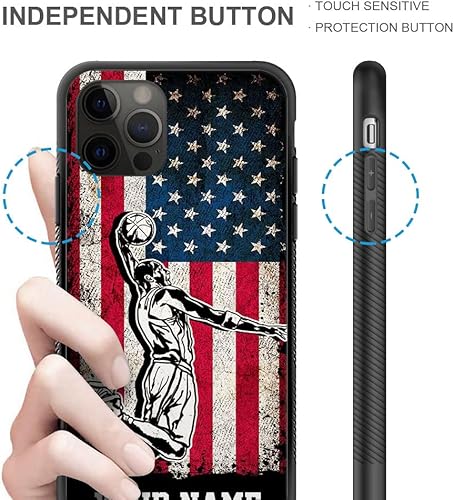 Miniatura 3 de DAIZAG Funda compatible con iPhone 14 personalizada de baloncesto con bandera estadounidense, funda de teléfono deportiva con tu nombre para hombres