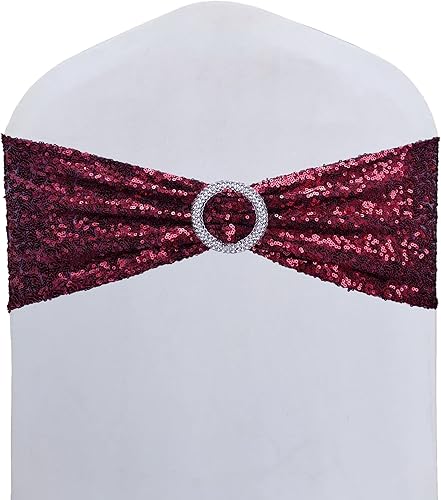 Miniatura 9 de Bandas elásticas de lentejuelas para silla con hebilla, material de lentejuelas elástico suave, lazos brillantes para decoración de fiestas, hogar