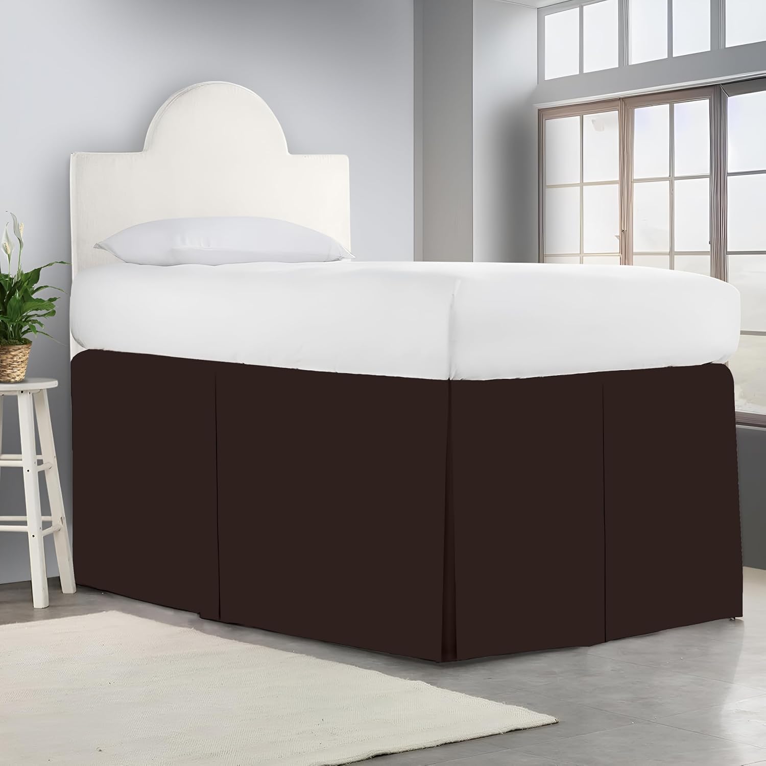 SGI Bedding Dorm Bed Skirt Twin XL 36 Inch Drop Length - White, Pleated Pattern College Dorm Room Bed Skirts - Split Corner, Easy Care, Wrinkle Free Microfiber Bed Skirt