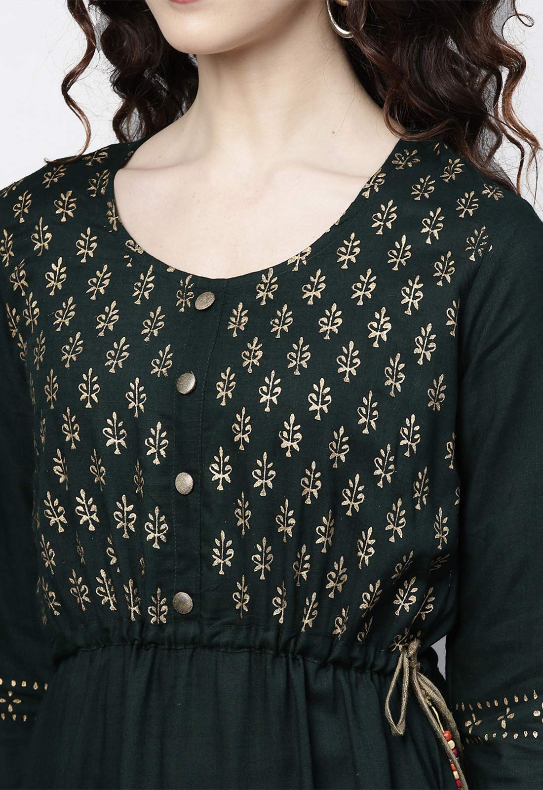 Ishin Women's Rayon Green Printed Anarkali Kurta Set With Palazzo