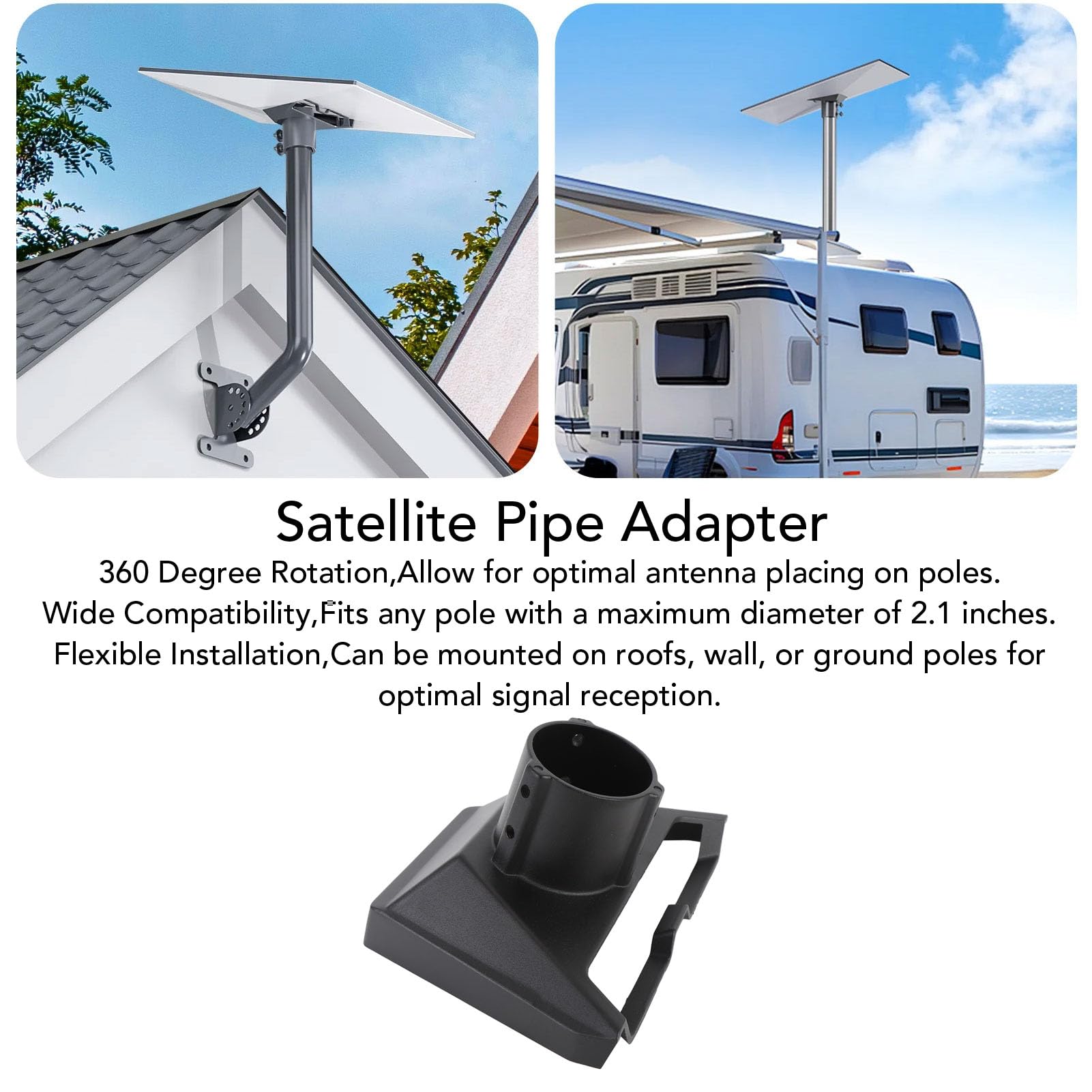 Adattatore di Satellitari, Lega di Alluminio in Alluminio del Palo del Polo Satellitare per Posta Stampata per l'antenna V3 (GREY) (BLACK)