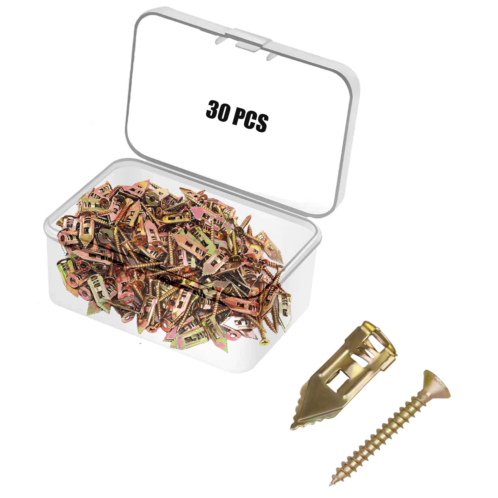 30 PCS Self Drilling Drywall Anchors with Screws Kit, Used On Drywall, Plaster Board, Sheetrock, and Hollow Wall (0.47x1.18'' Self Drilling Anchors