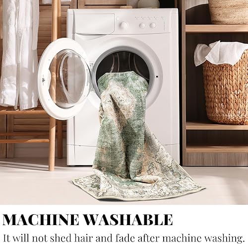 Miniatura 3 de MUJOO Alfombra verde de 8 x 10 pies para sala de estar, alfombra lavable de área grande, alfombra bohemia de 8 x 10 pies para dormitorio,