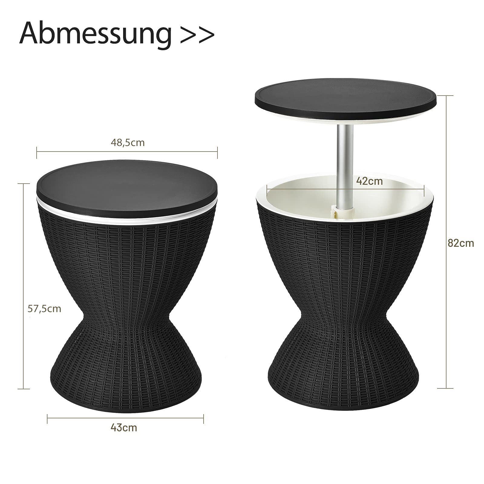 GOPLUS 3 in 1 Cool Bar, höhenverstellbarer Outdoor Beistelltisch & Kühltisch, 30L Getränkekühler mit Abflussloch, Kühlbox wetterfest in Rattanoptik für Bier & Wein, für Garten, Pool & Party, Schwarz