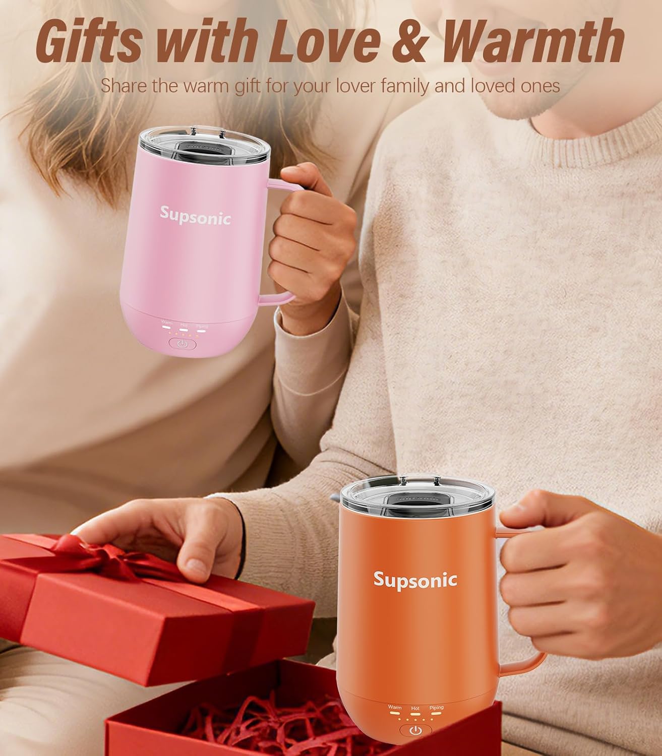 Supsonic - 16oz Self Heating Coffee Mug, Smart Heated Coffee Mug Faster Direct-Contact Heating Up to 149°F, Coffee Mug Warmer Set with Auto Shut-Off - Gifts for Men Women | S2