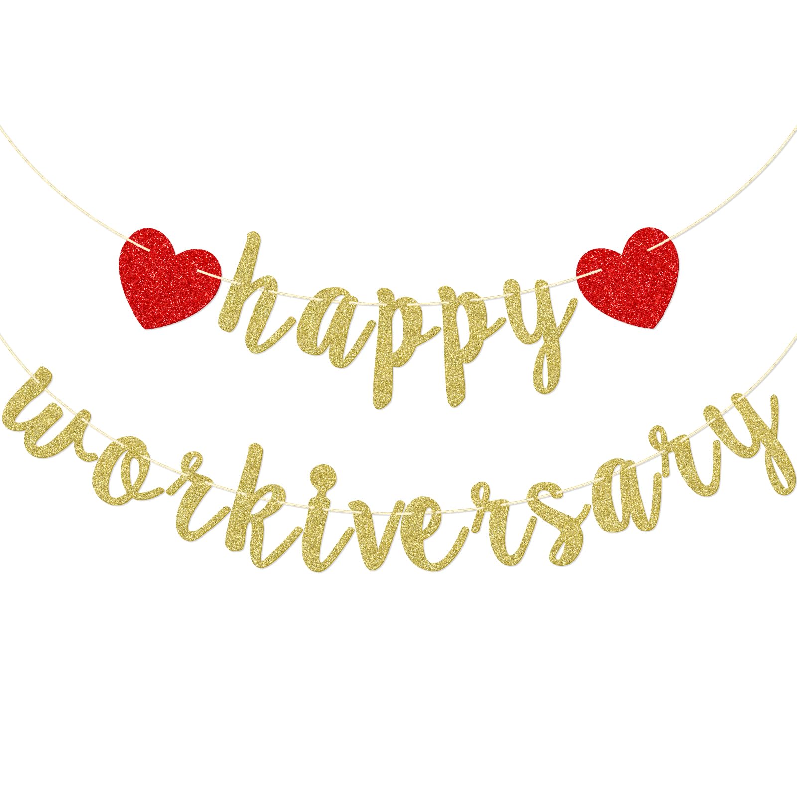 Qttier Happy Workiversary Banner, PRE-STRUNG Work Anniversary Decorations, Office Decorations for Work, Work Anniversary Party Decor, Gold Glitter