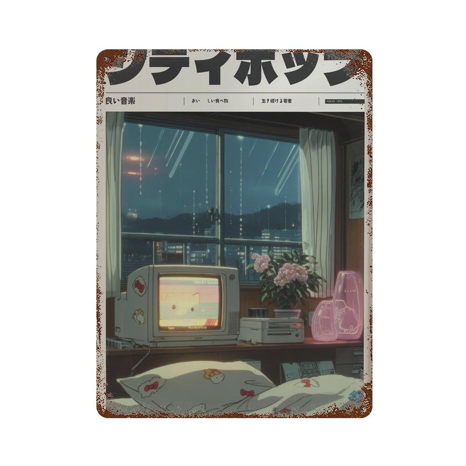 xiaoxiaoshen Cozy Anime Bedroom Scene. Y2k Indie Japanese Wall Decor Art Metal Tin Poster Modern Home Decor Art Home Bar Shop Decorations Vintage Sign 40x30cm