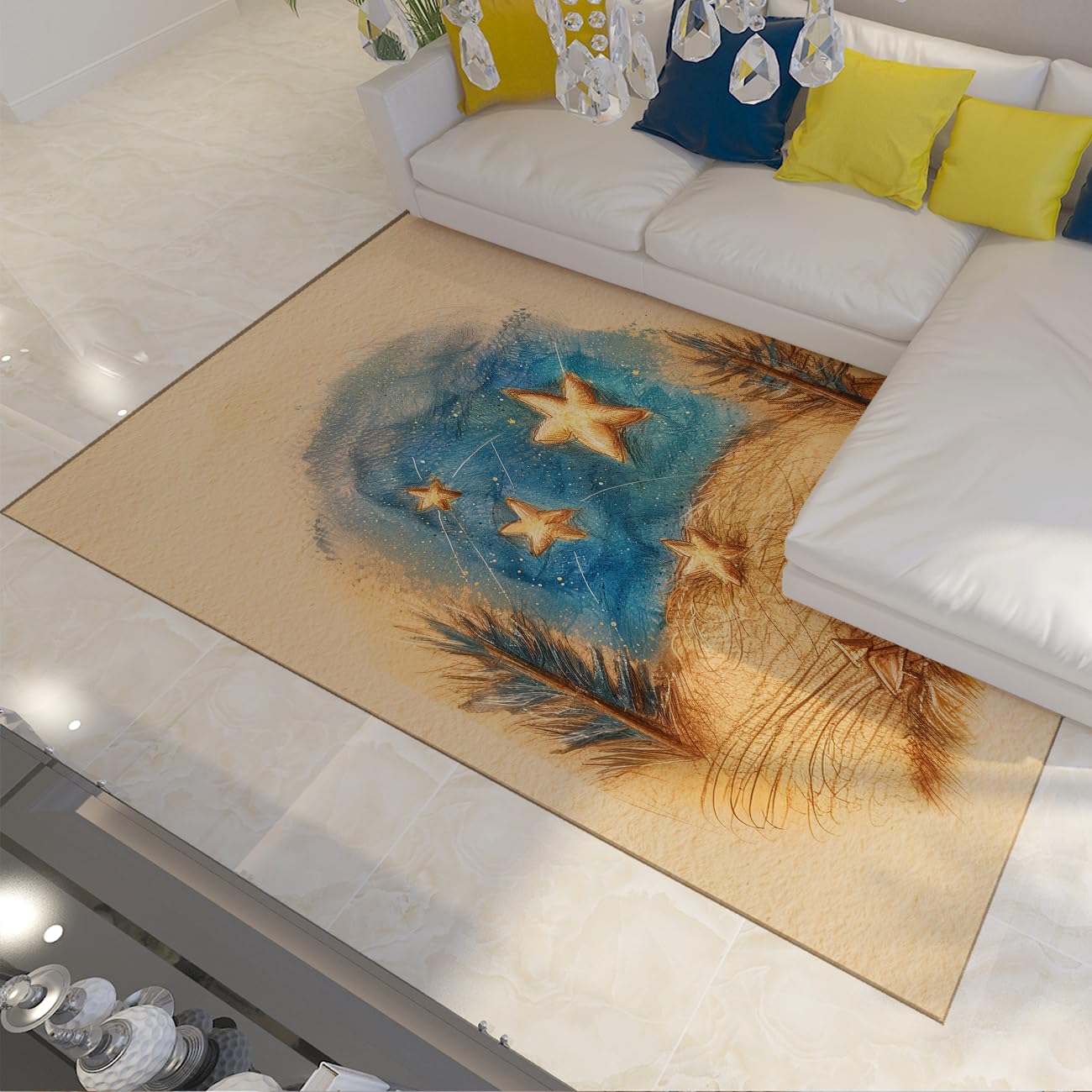 Tapis ciel étoilé antidérapant lavable à poils bas pour la cuisine