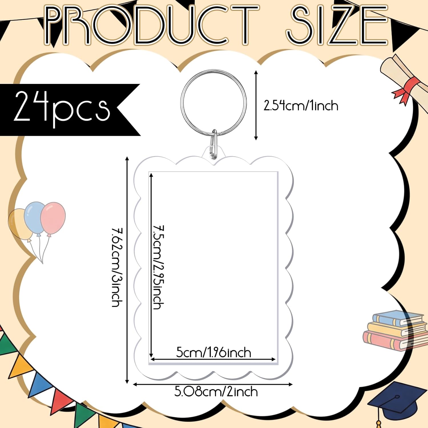 Cunno Clear Acrylic Photo Keychain Holder 2 x 3'' Photo Insert Picture Frame Keychain Making Kit DIY Graduation Gifts