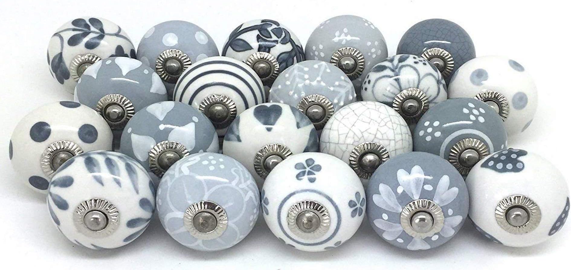 Artncraft Knobs Grey & White Cream Rare Hand Painted Ceramic Knobs Cabinet Drawer Pull Pulls (30 Knobs)