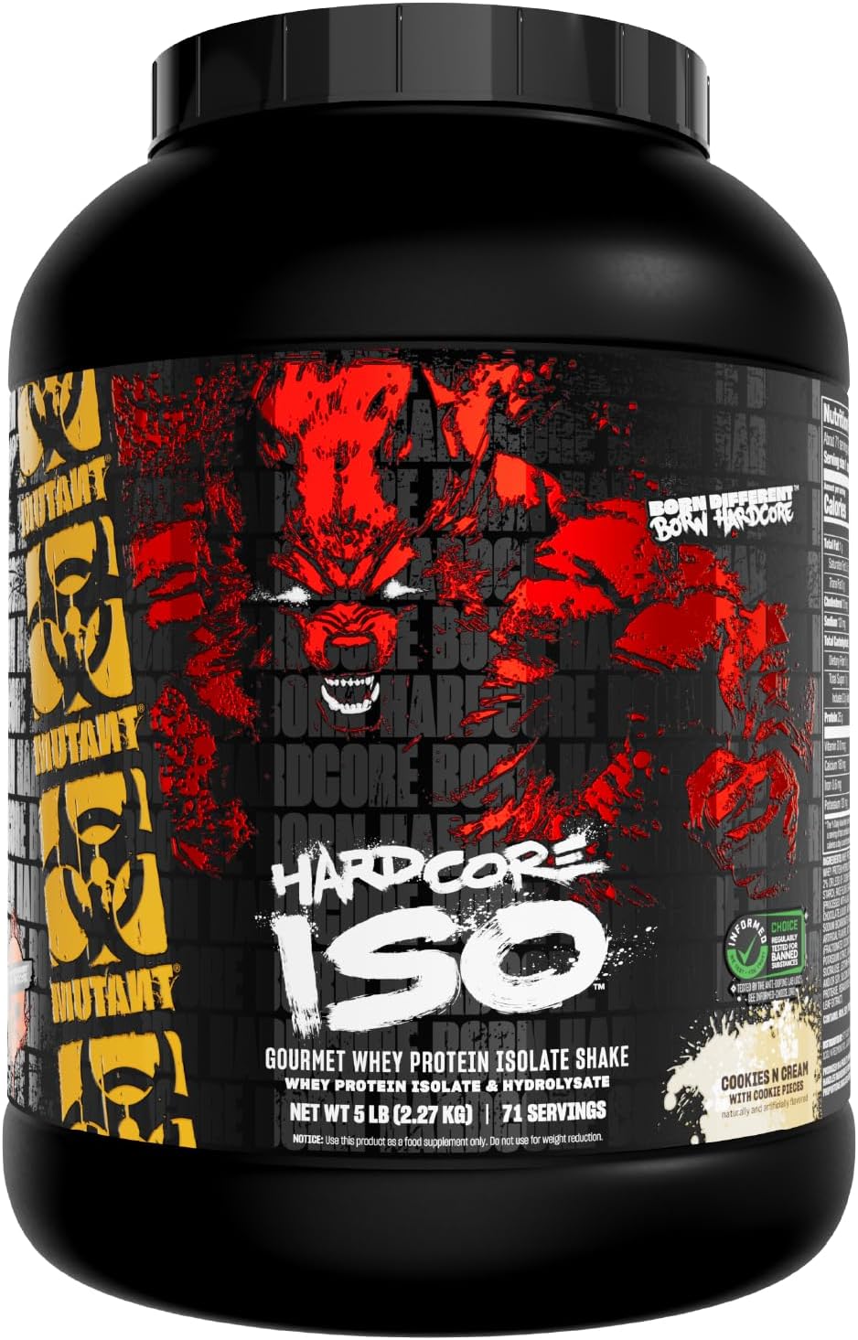 MUTANT Hardcore ISO Whey Protein Isolate Powder Acts Fast to Help Recover, Build Muscle, Bulk and Strength, 2270g - Cookies & Cream