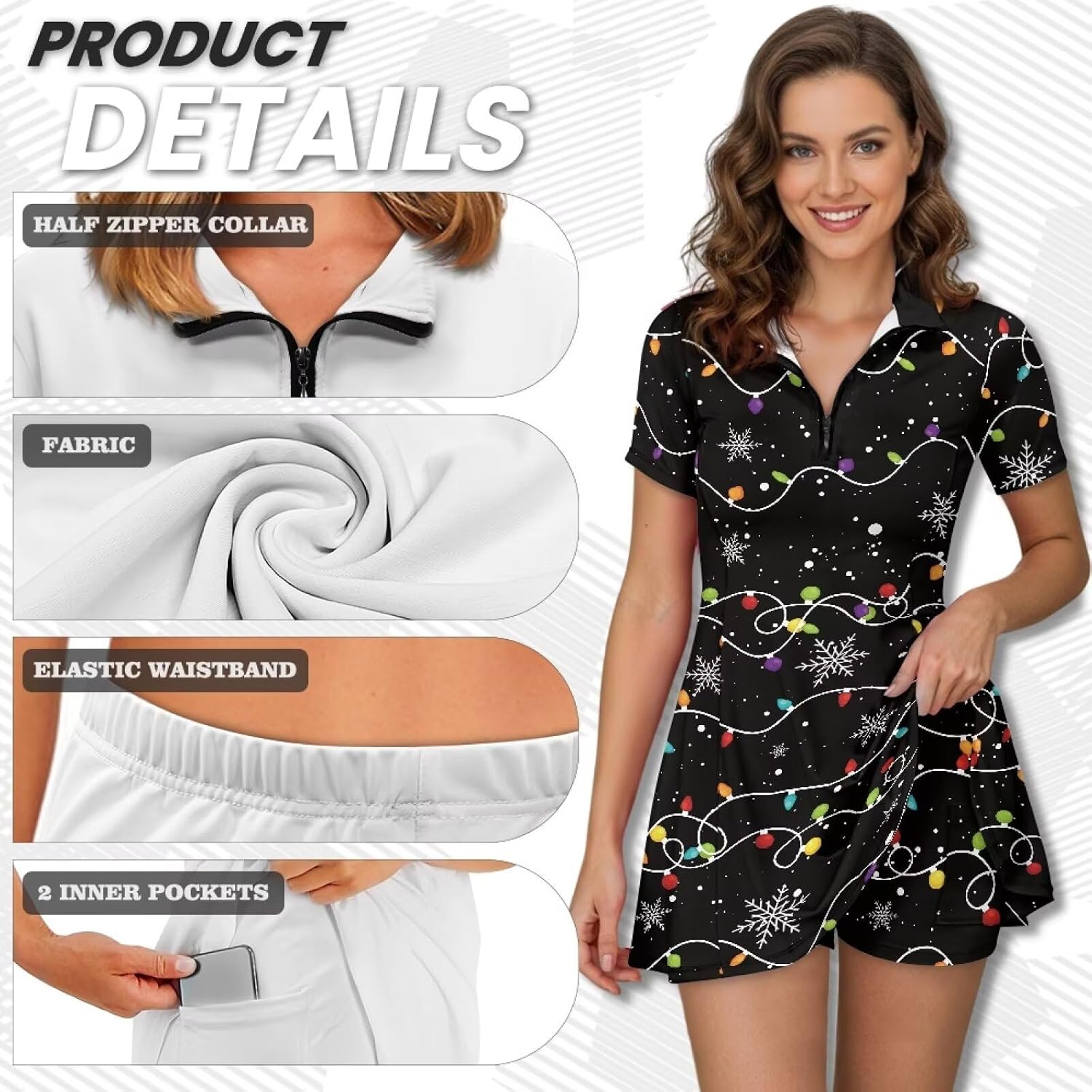 Womens Tennis Dress with Built in Shorts and Pockets V Neck Short Sleeve Workout Dress Exercise Golf Outfits XS-XXL