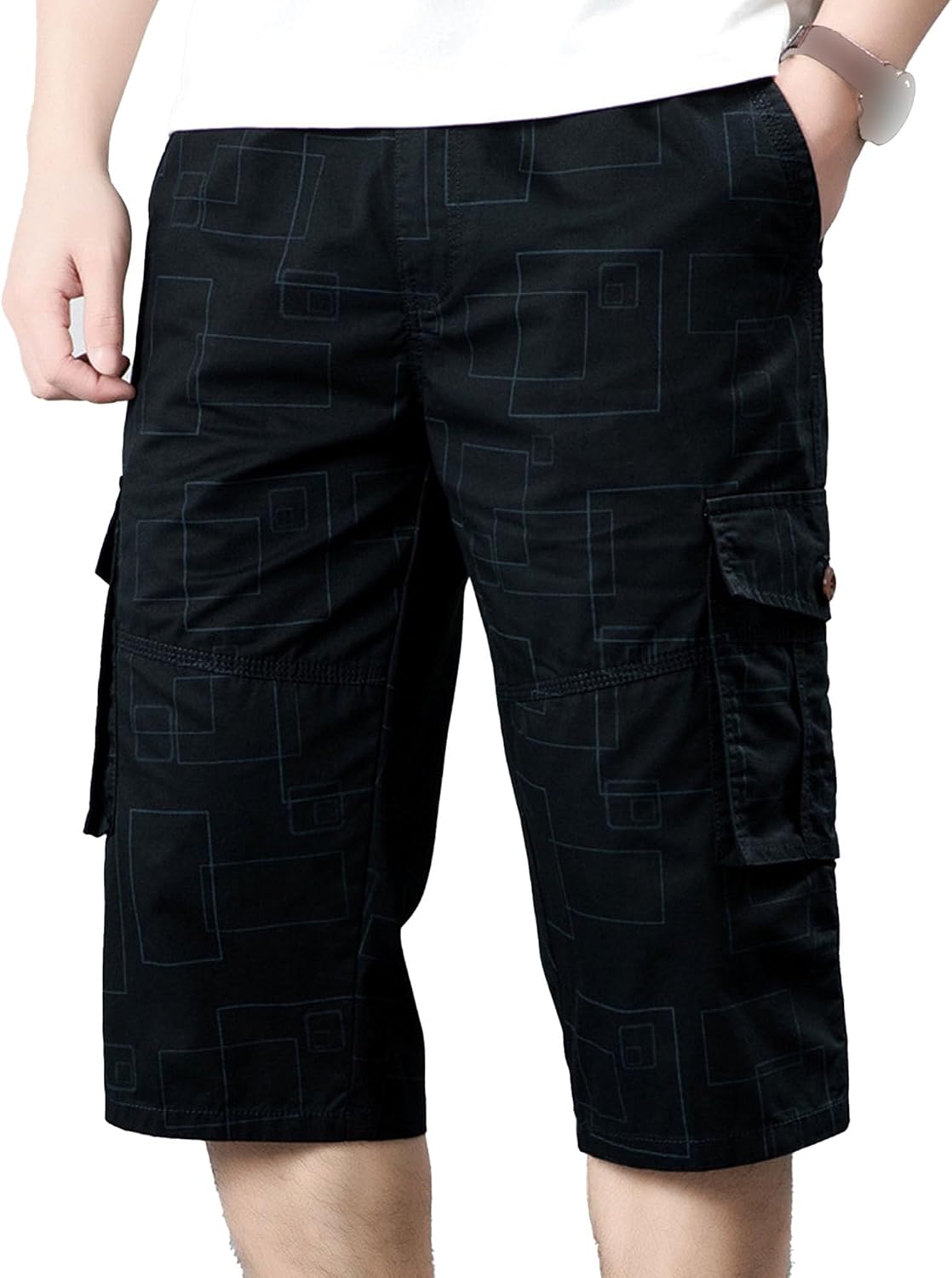 Men's Classic Running Shorts with Zip Pockets Lightweight Cotton Print Leisure Shorts Plaid Comfy Loose Gym Shorts