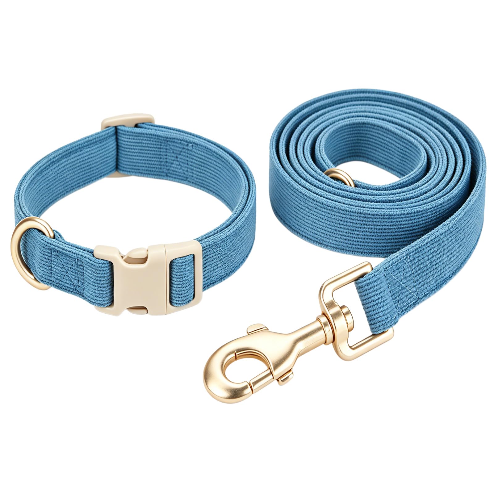 Collier et laisse velours côtelé bleu chien grand modèle luxe souple