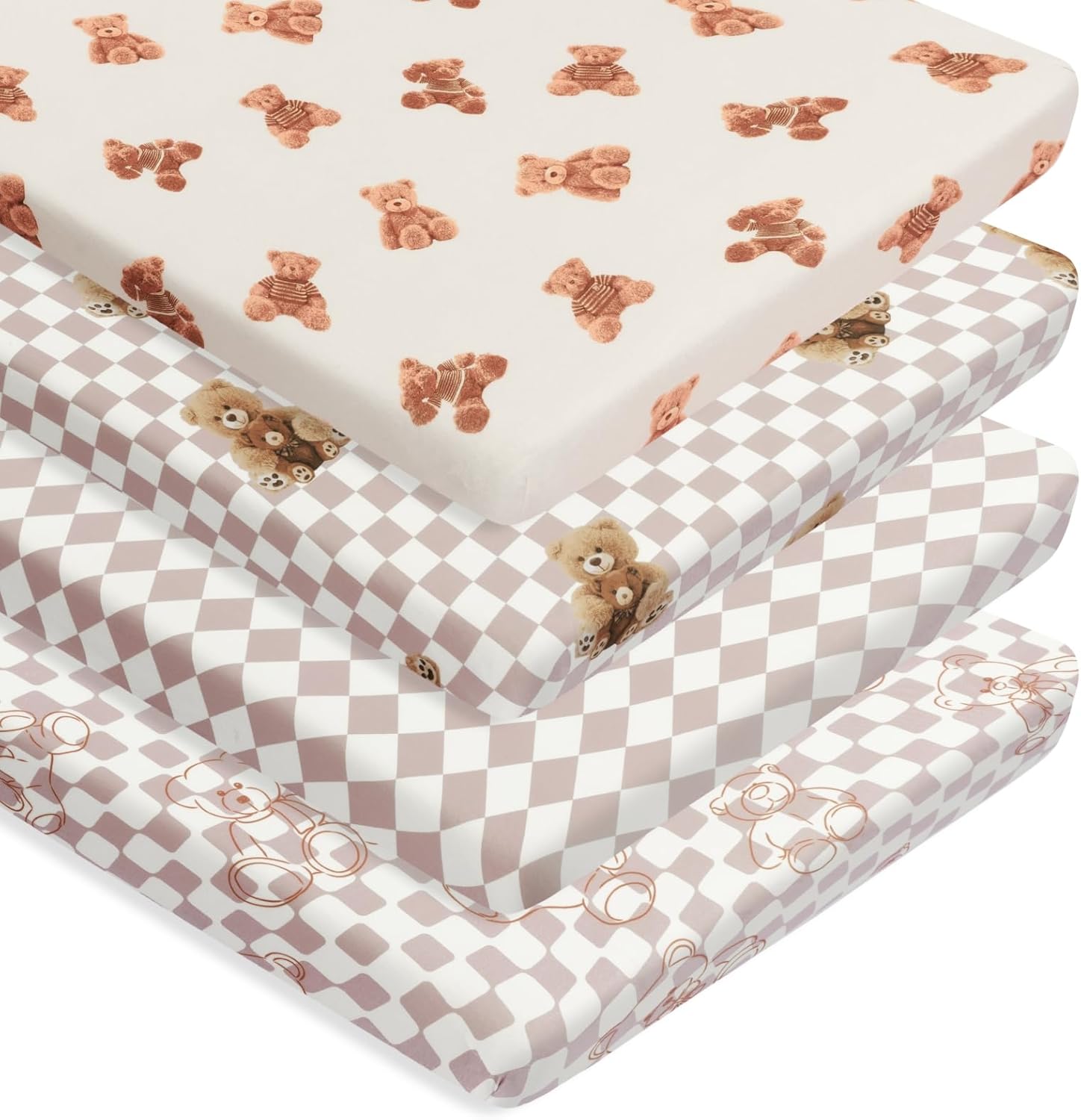 Fitted Baby Neutral Pack N Play Sheets Mini Crib Sheets Bear and Buffalo Check Plaid Breathable Unisex Baby Sheet Set for Boys or Girls