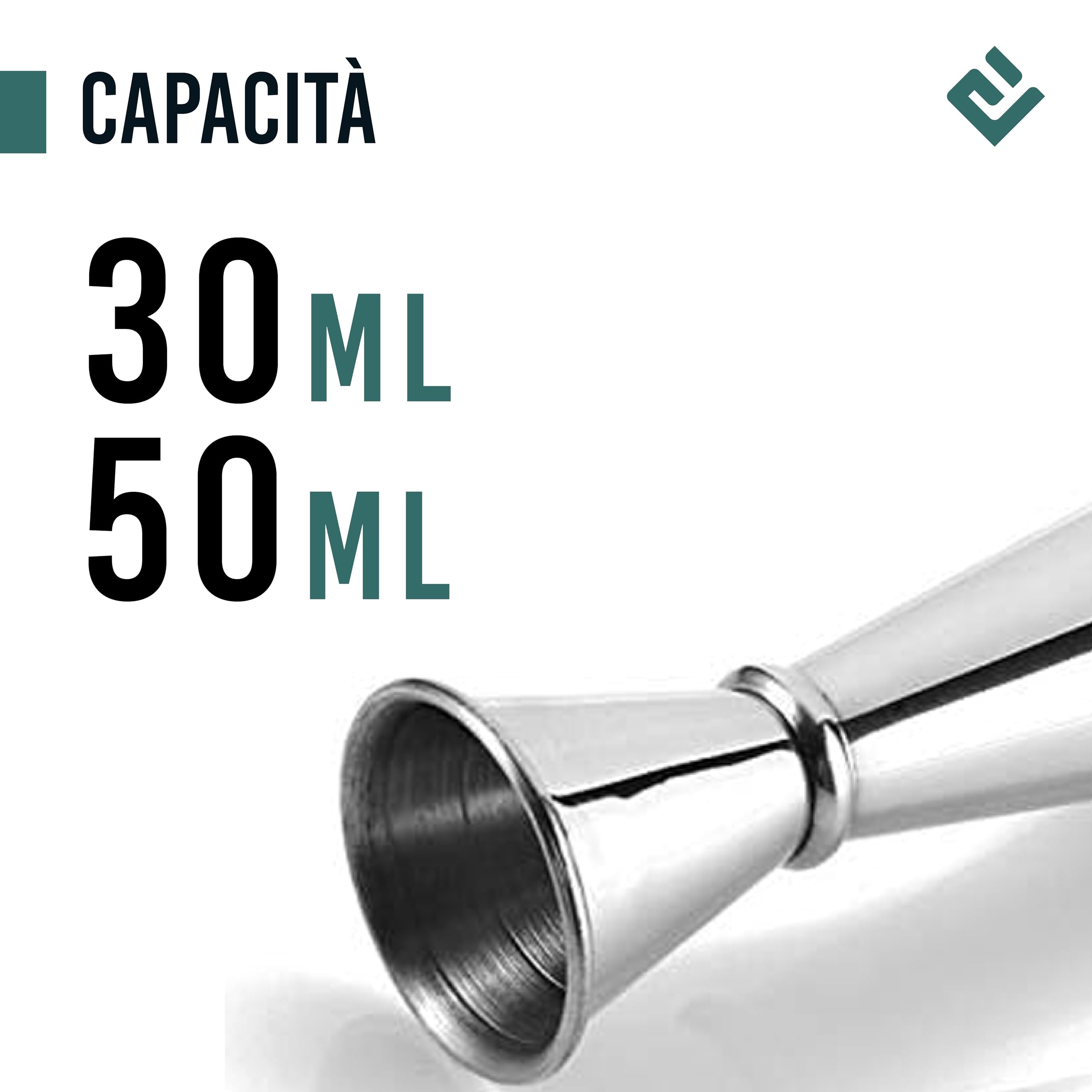 Misurino Cocktail in acciaio INOX doppia tazza di misurazione, per bar, feste, vino, cocktail, bevande, shaker Misurino per Bevande Barista Professionale Misura Tazza (30/50ML Arrotondato)