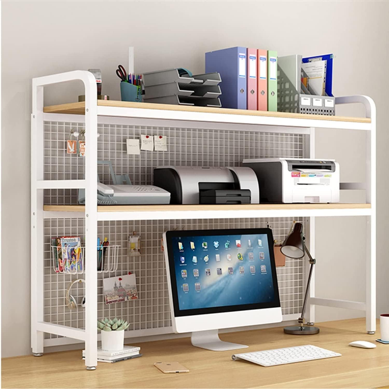 KORP 2 Tier Desktop Bookcase for Computer Desk, Adjustable Bookshelf Countertop