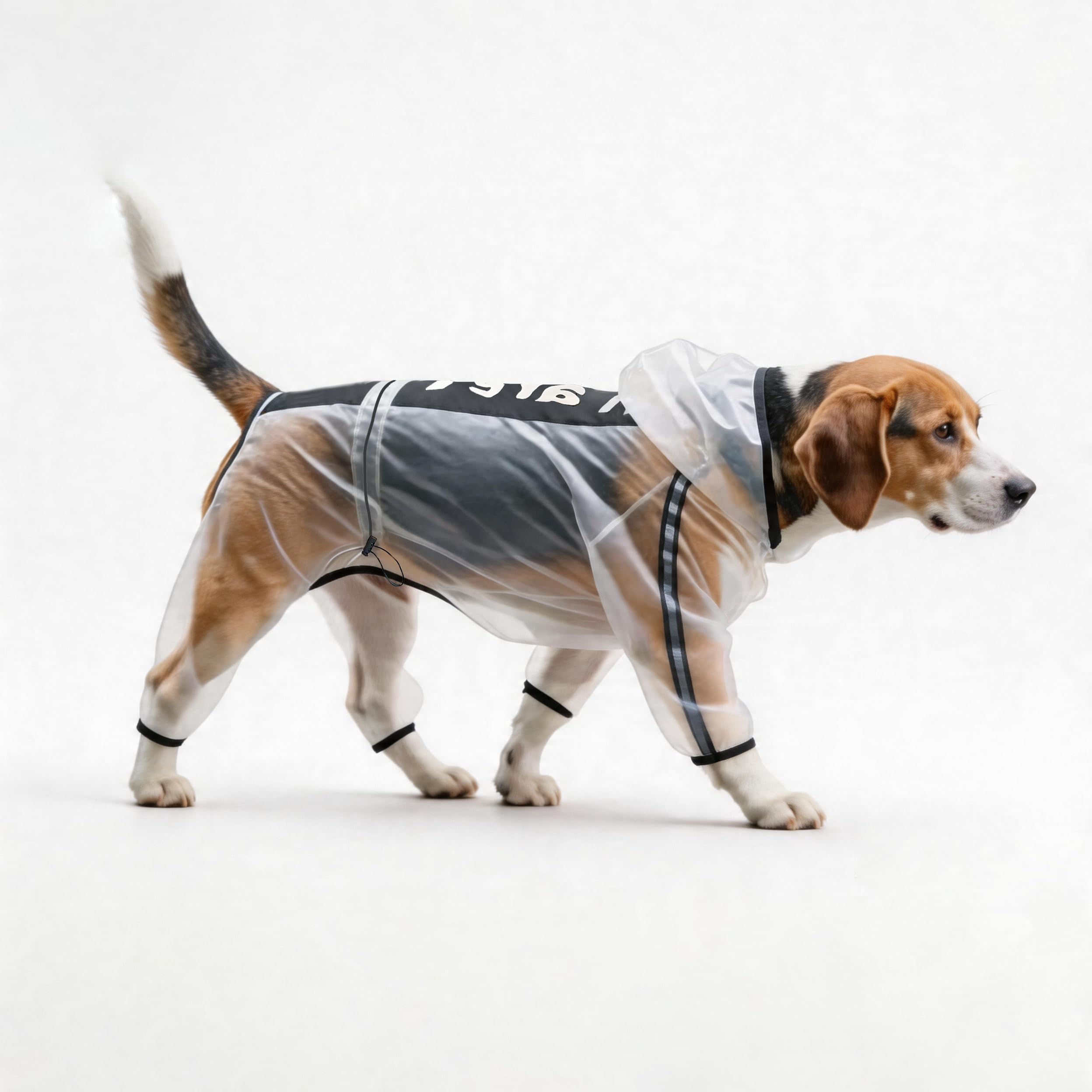 Olsa Hunde Regenjacken mit Kapuze, 4 Beine, Winterjacke für Hunde mit Reflektierenden Streifen, Transparent, Wasserdicht, Regenmantel für Kleine, Mittlere und Große (4XL)