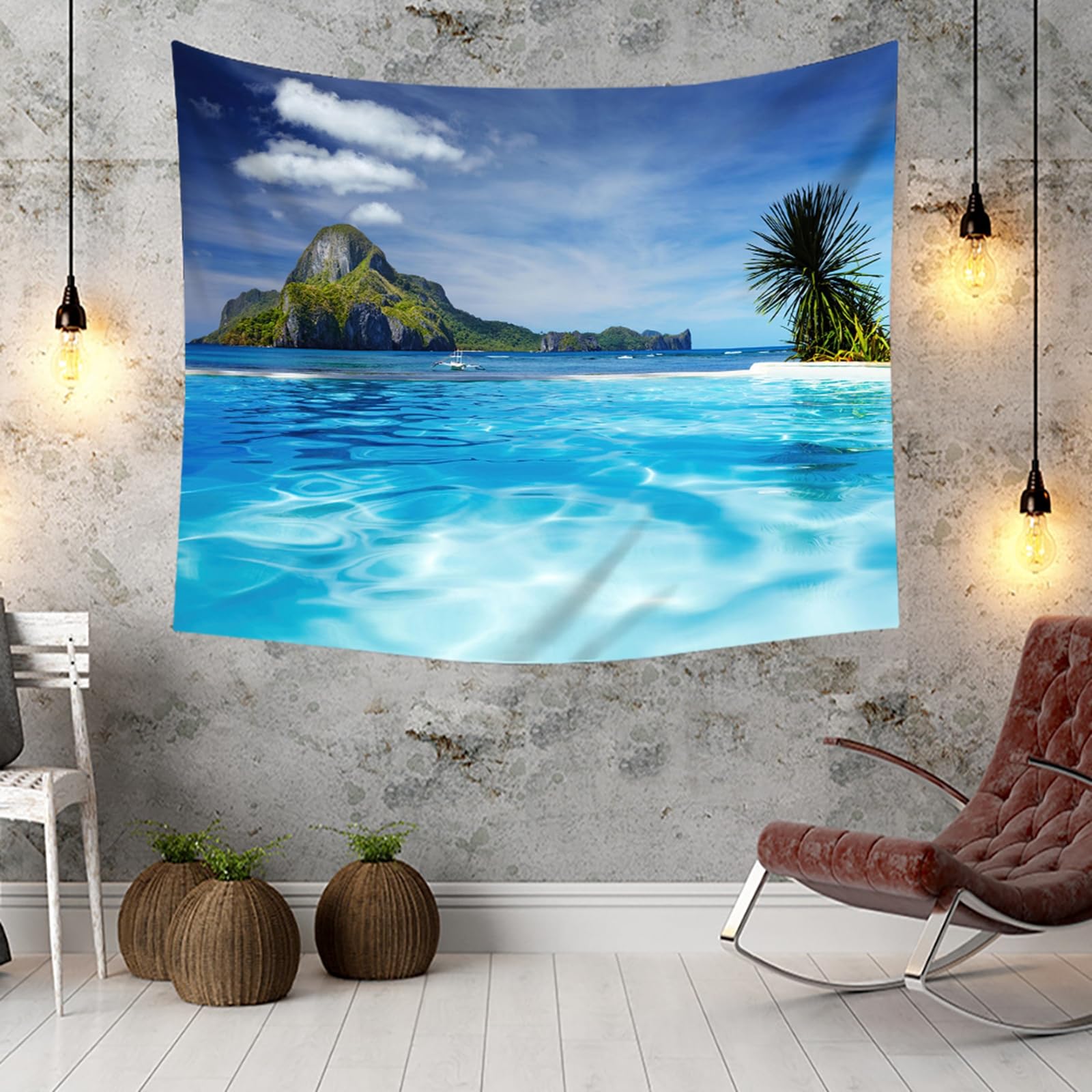 RDSGYZ Wandvorhang mit Motiv Landschaft, Wandteppich Groß 256x350CM Meer und Inseln Wandbehang Wandtuch Wandteppiche Schlafzimmer Kinderzimmer