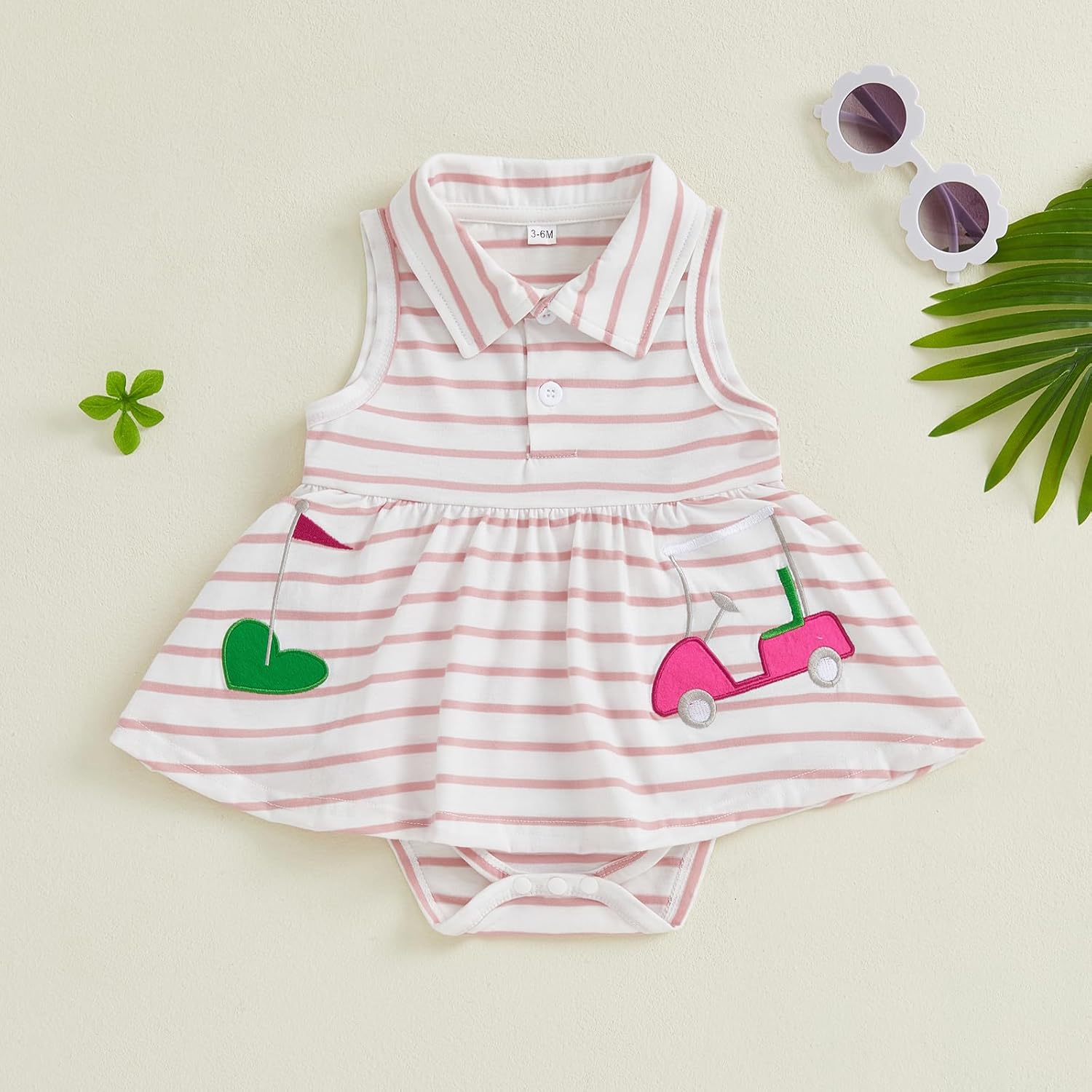 Newborn Baby Girl Golf Outfit Golf Onesie Romper Polo Dress Sleeveless Striped Bodysuit Infant Summer Clothes - Image 3