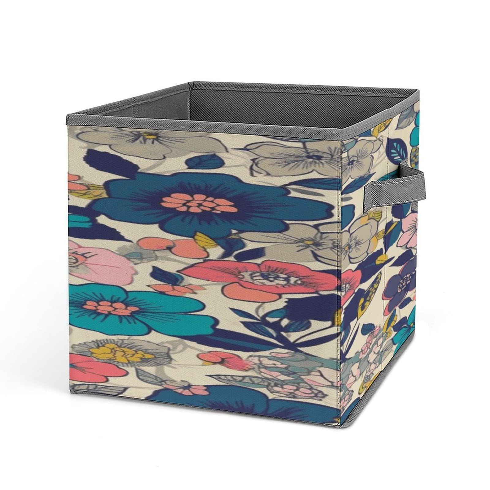 Fodpand Style Flowers2 Storage Cubes Foldable Decorative Fabric, Storage Bins Baskets With Handles, Closet Organizers And Storage For Home, Office,Closet, Clothes