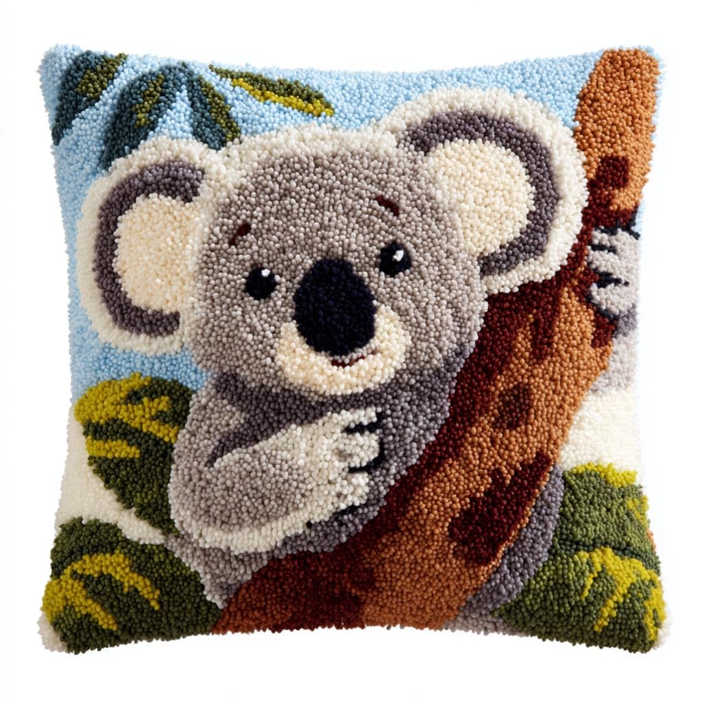 kitphoenix Crochet Pillow Making Kit,Koala 43X43Cm Hand Knitted Cushion Material Set,Complete Craft Accessories with Tutorial,Warm Home Decoration for Living Room Bedroom