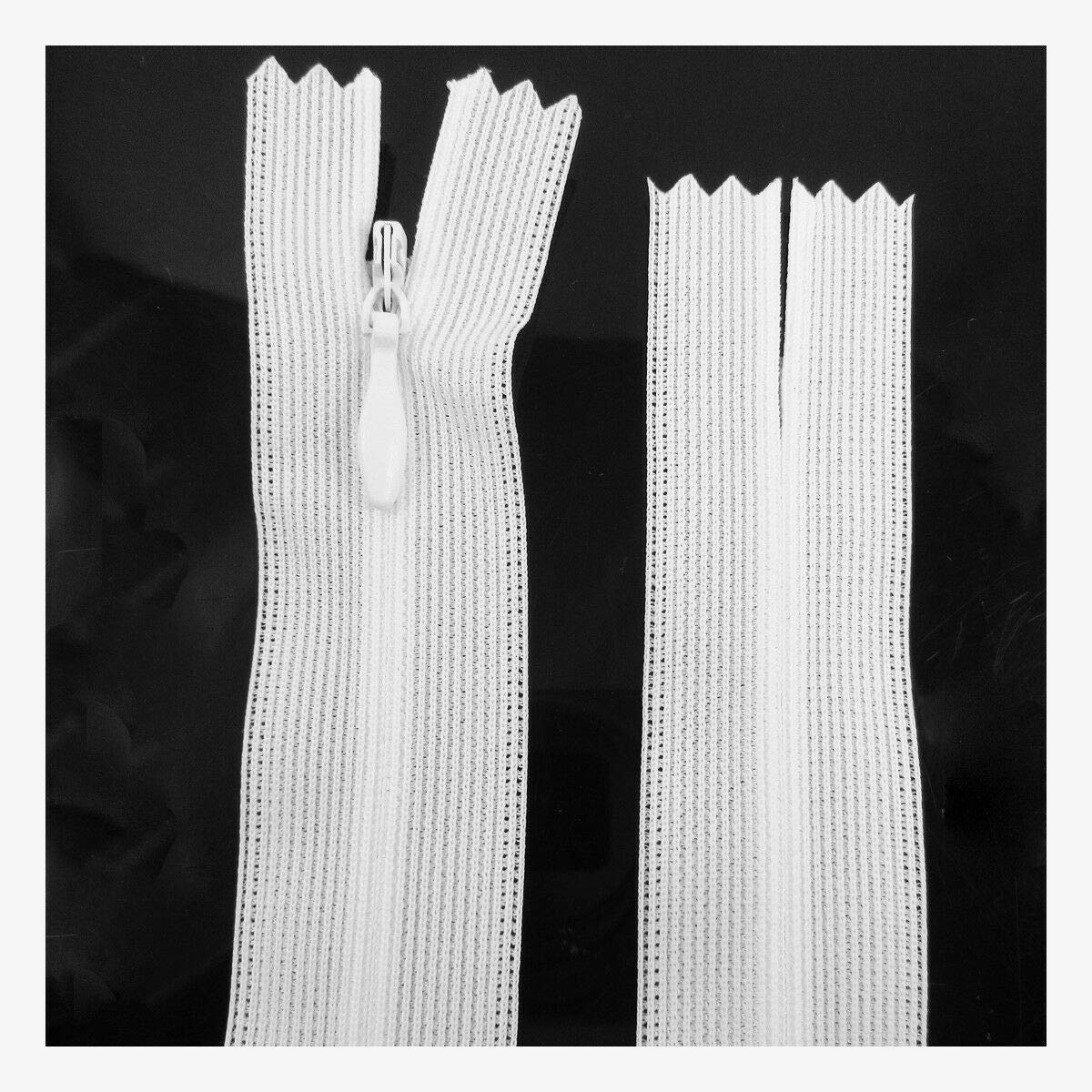 Pack of 10 Concealed No.3 Invisible Nylon ZIPS *19 Colours * 8 Sizes * Closed END Zip Sewing Repairs (White NZ101, 8 Inch)