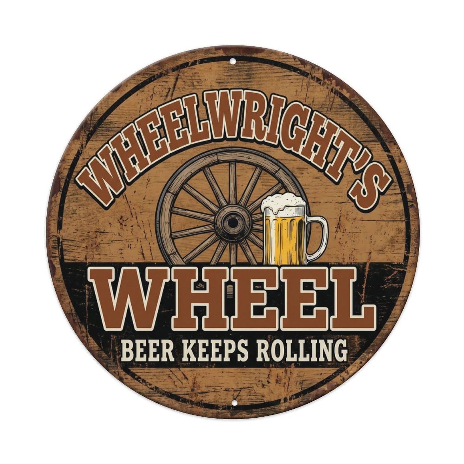 Retro Bar Style Wheelwright Wagon Basement Beer Metal Tin Sign Plaque Wall Decor for Cafe, Club, Garden Round Metal Poster 8x8Inch