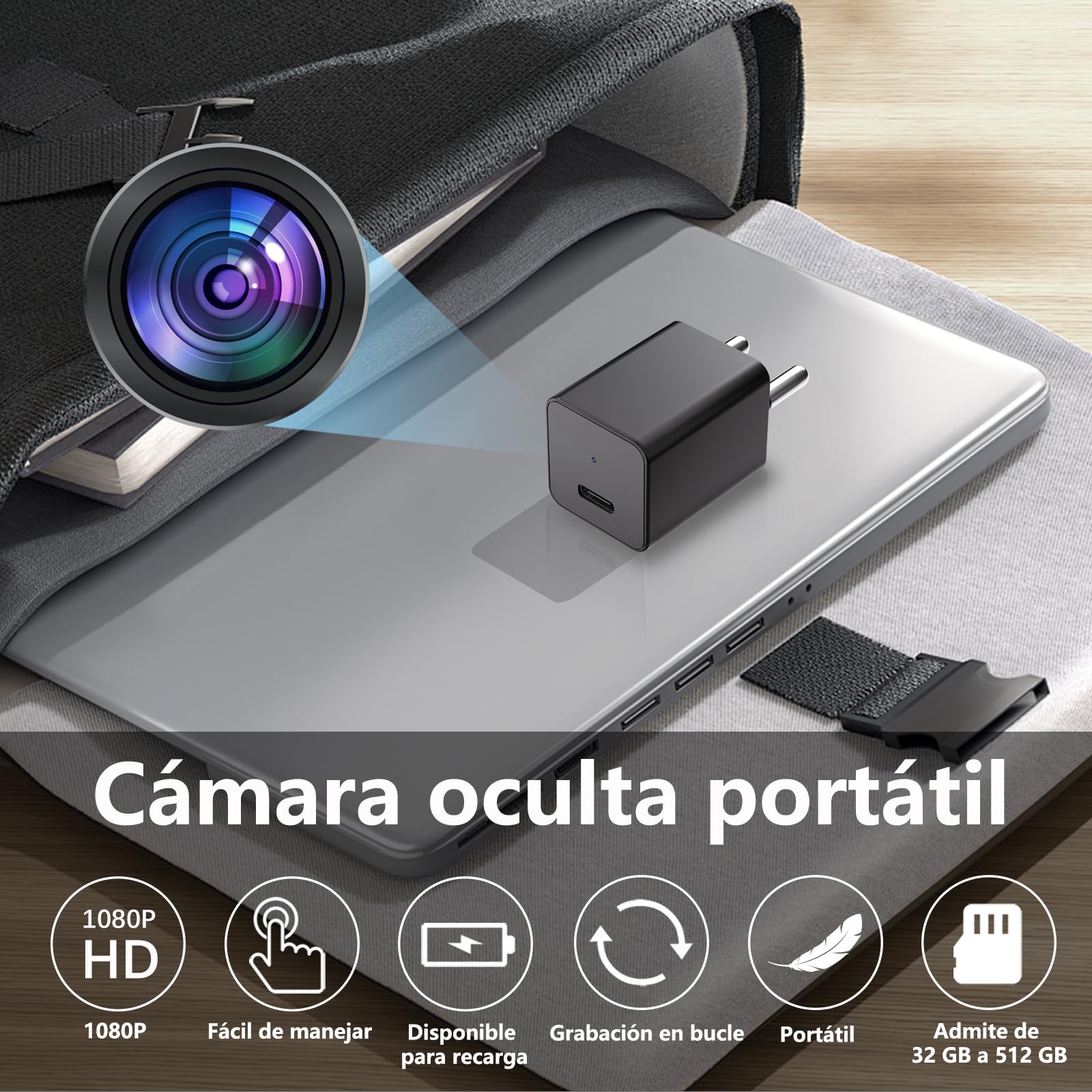 Cámara espía, HD 1080P Mini cámara de vigilancia Oculta, cámara niñera, detección de Movimiento para el hogar, Oficina, supermercado, almacén de vigilancia de Seguridad, sin función Wi-Fi